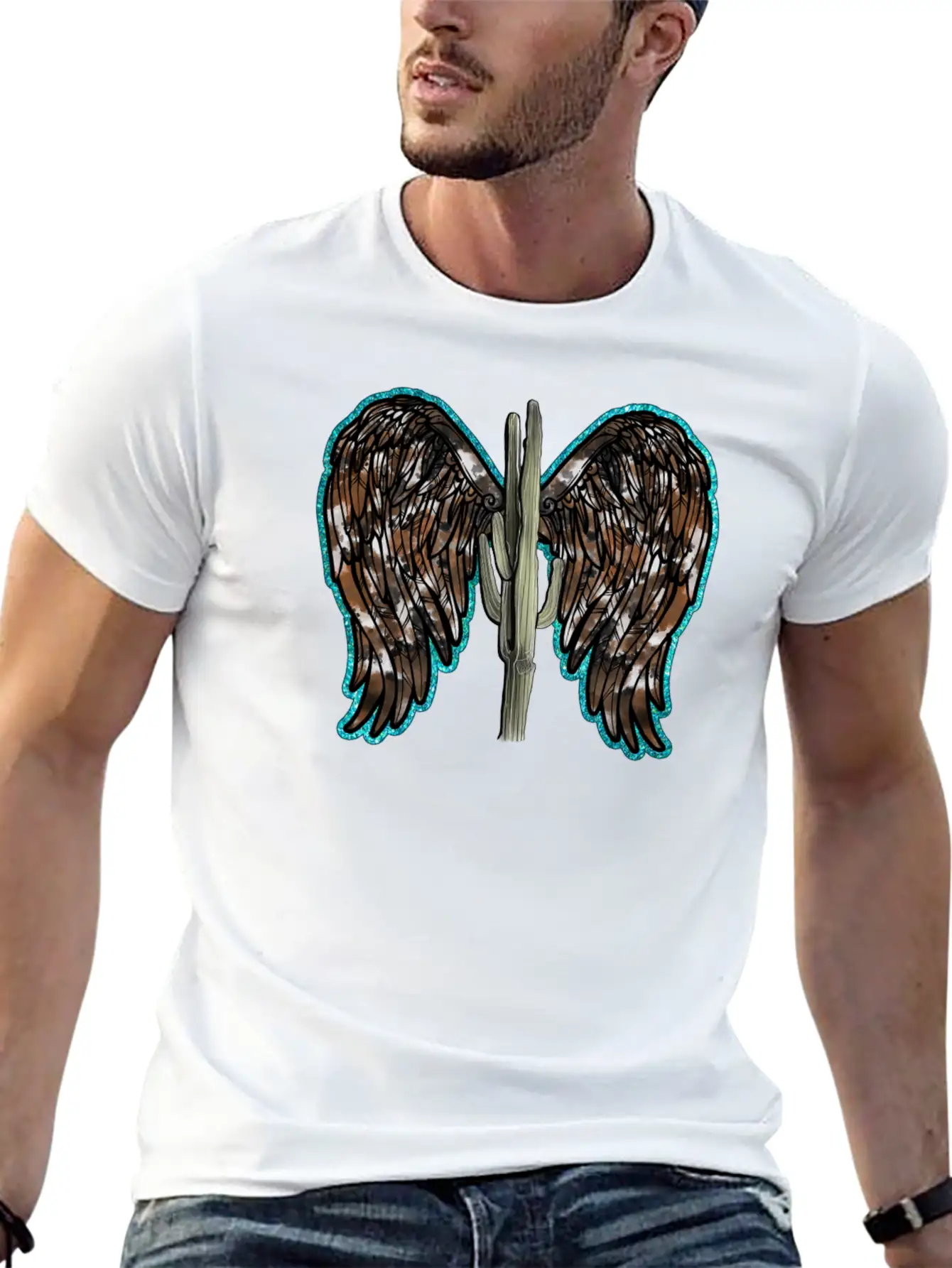 Cactus Wing Turquoise Unisex Short Sleeve Soft Cotton T-Shirt – Casual Everyday Wear