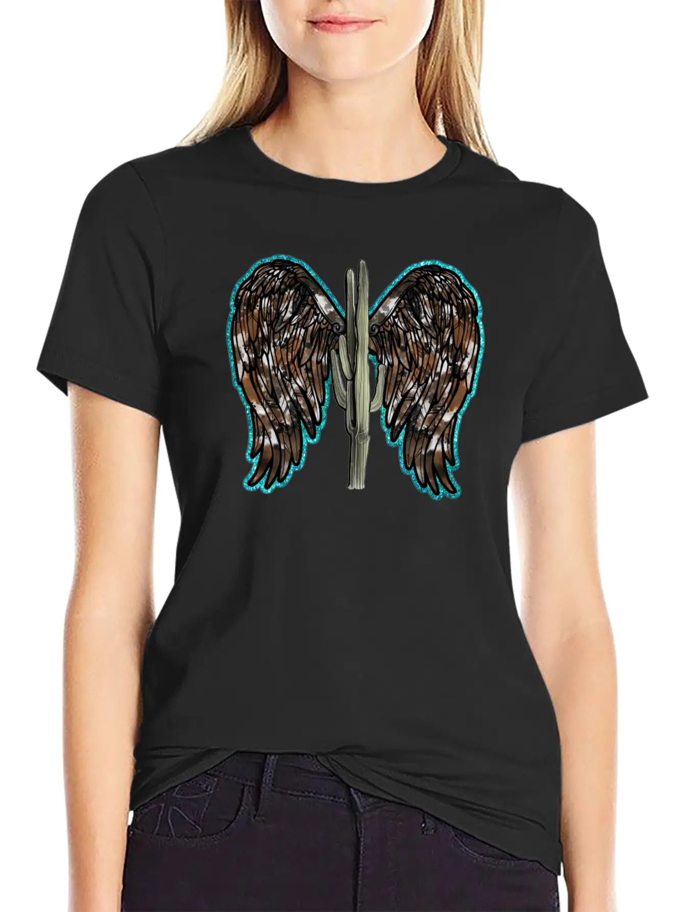 Cactus Wing Turquoise Unisex Short Sleeve Soft Cotton T-Shirt – Casual Everyday Wear