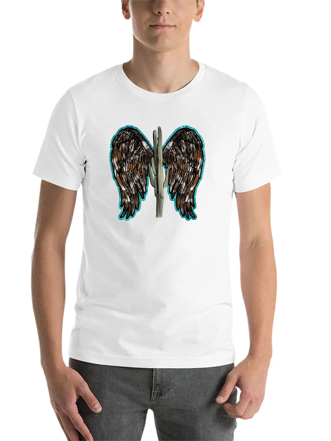Cactus Wing Turquoise Unisex Short Sleeve Soft Cotton T-Shirt – Casual Everyday Wear