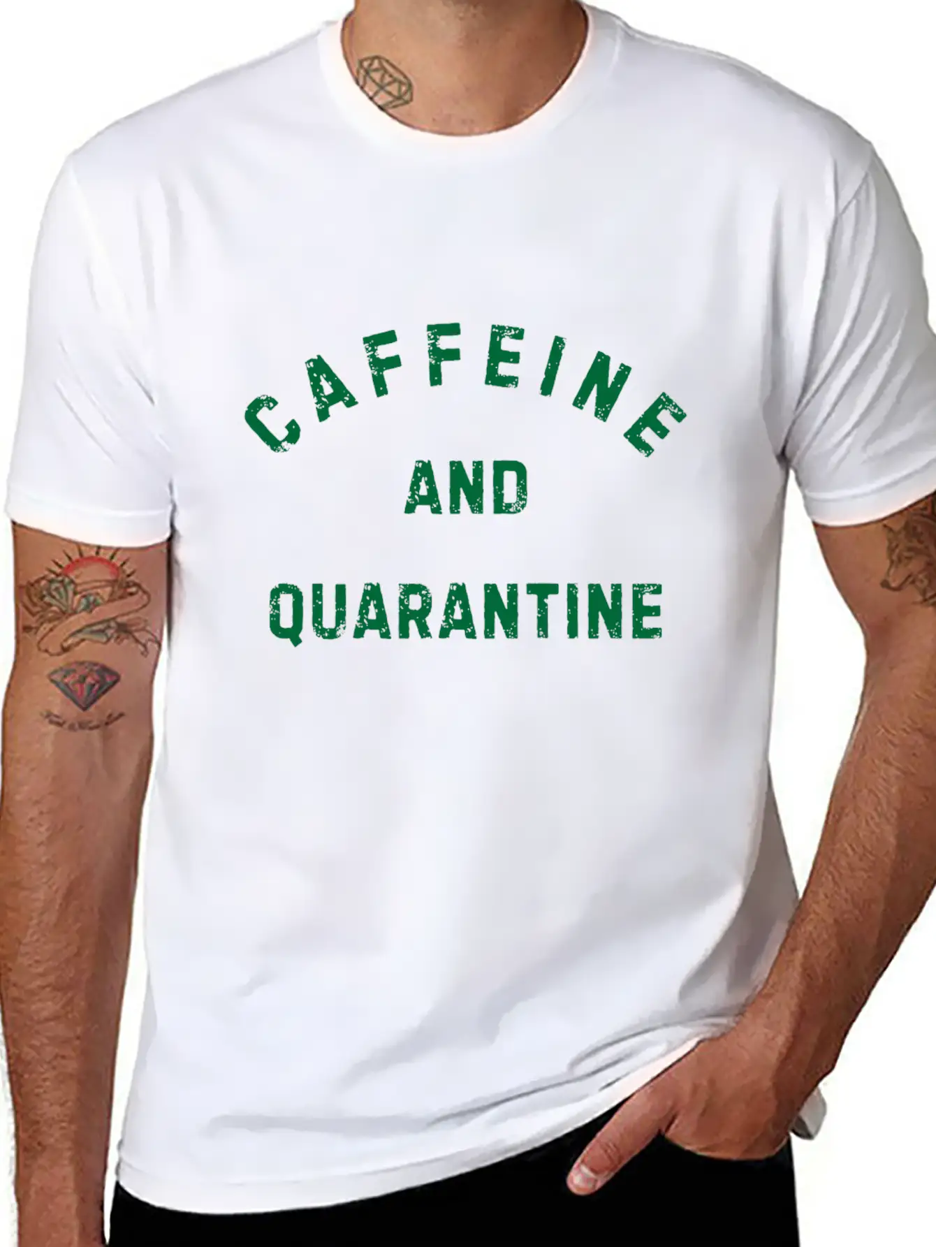 Caffeine And Quarantine Social Introvert Gift Stylish Everyday T-Shirt – Unisex Basic Cotton Tee