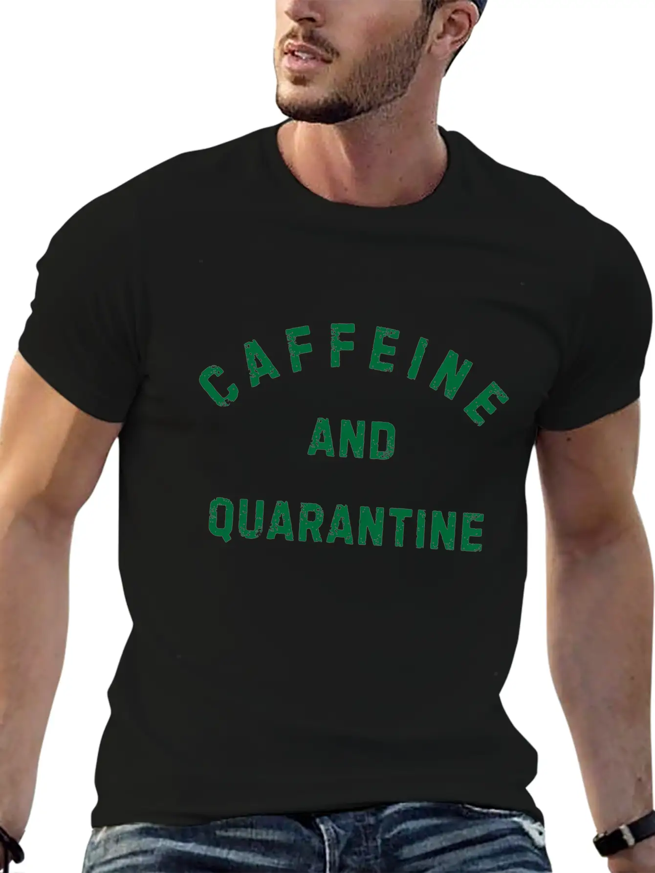 Caffeine And Quarantine Social Introvert Gift Stylish Everyday T-Shirt – Unisex Basic Cotton Tee