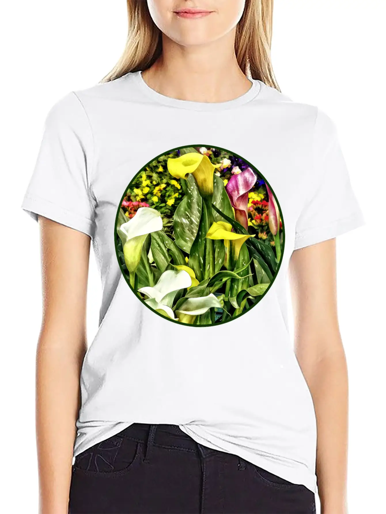 Calla Lilies And Pansies Timeless Short Sleeve Tee – Comfy And Minimalist Design