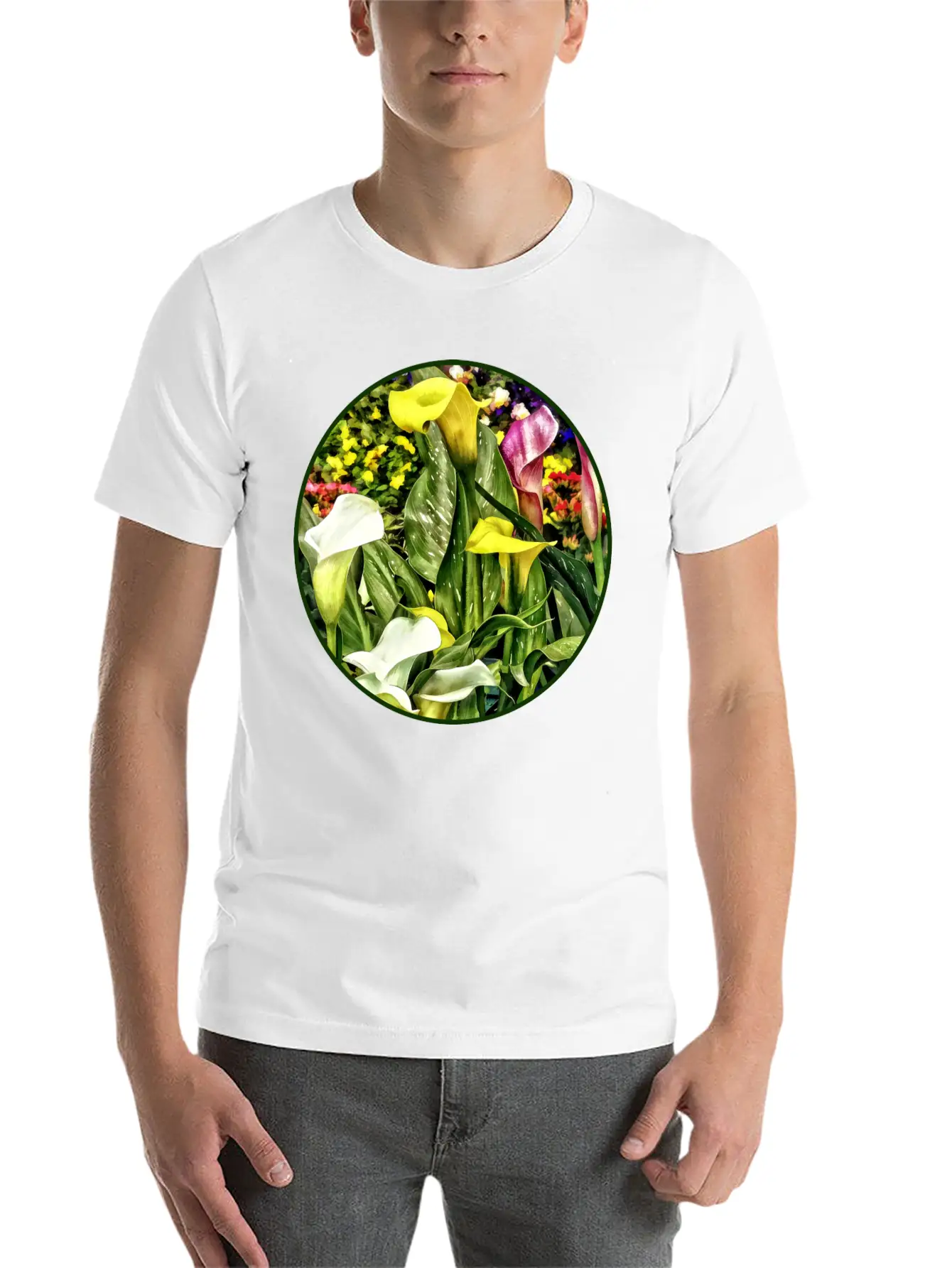 Calla Lilies And Pansies Timeless Short Sleeve Tee – Comfy And Minimalist Design