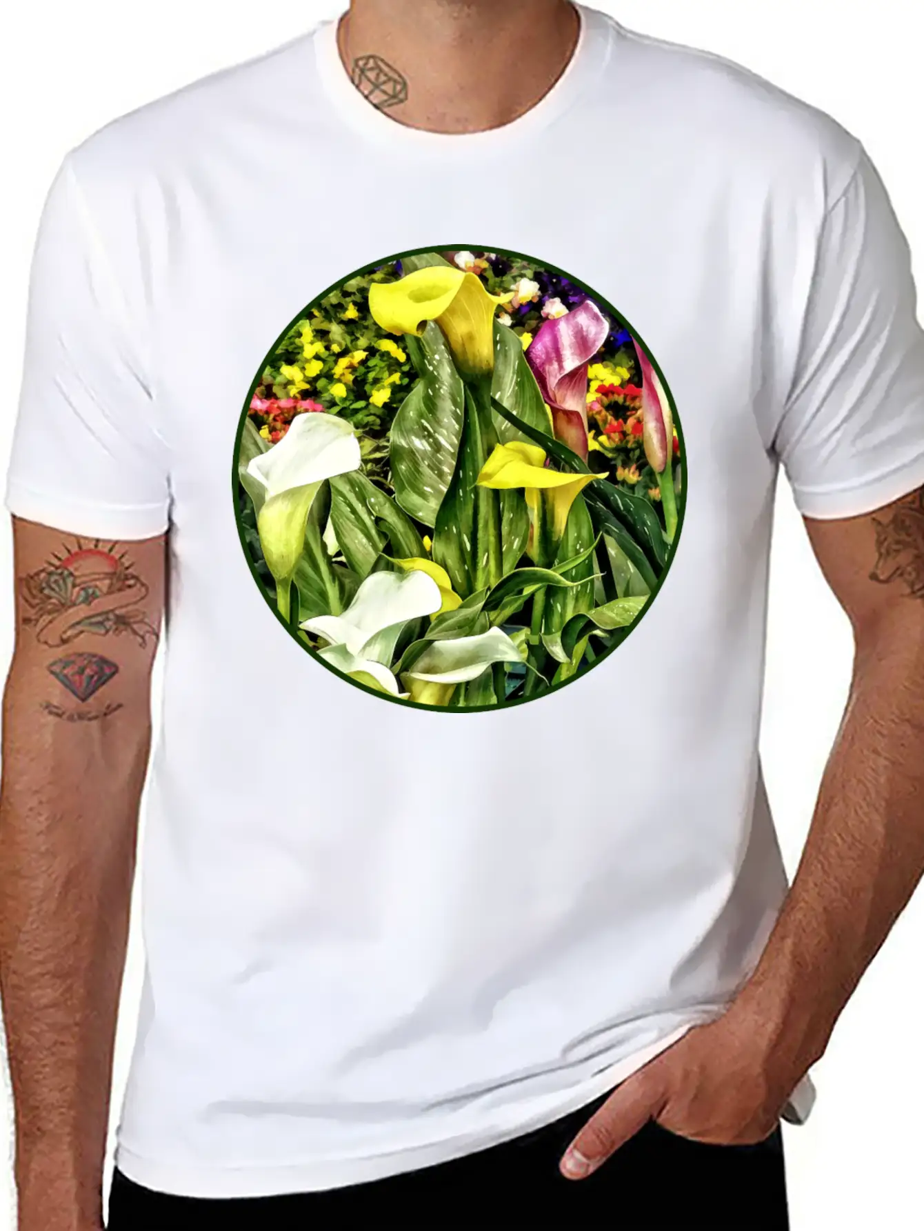 Calla Lilies And Pansies Timeless Short Sleeve Tee – Comfy And Minimalist Design