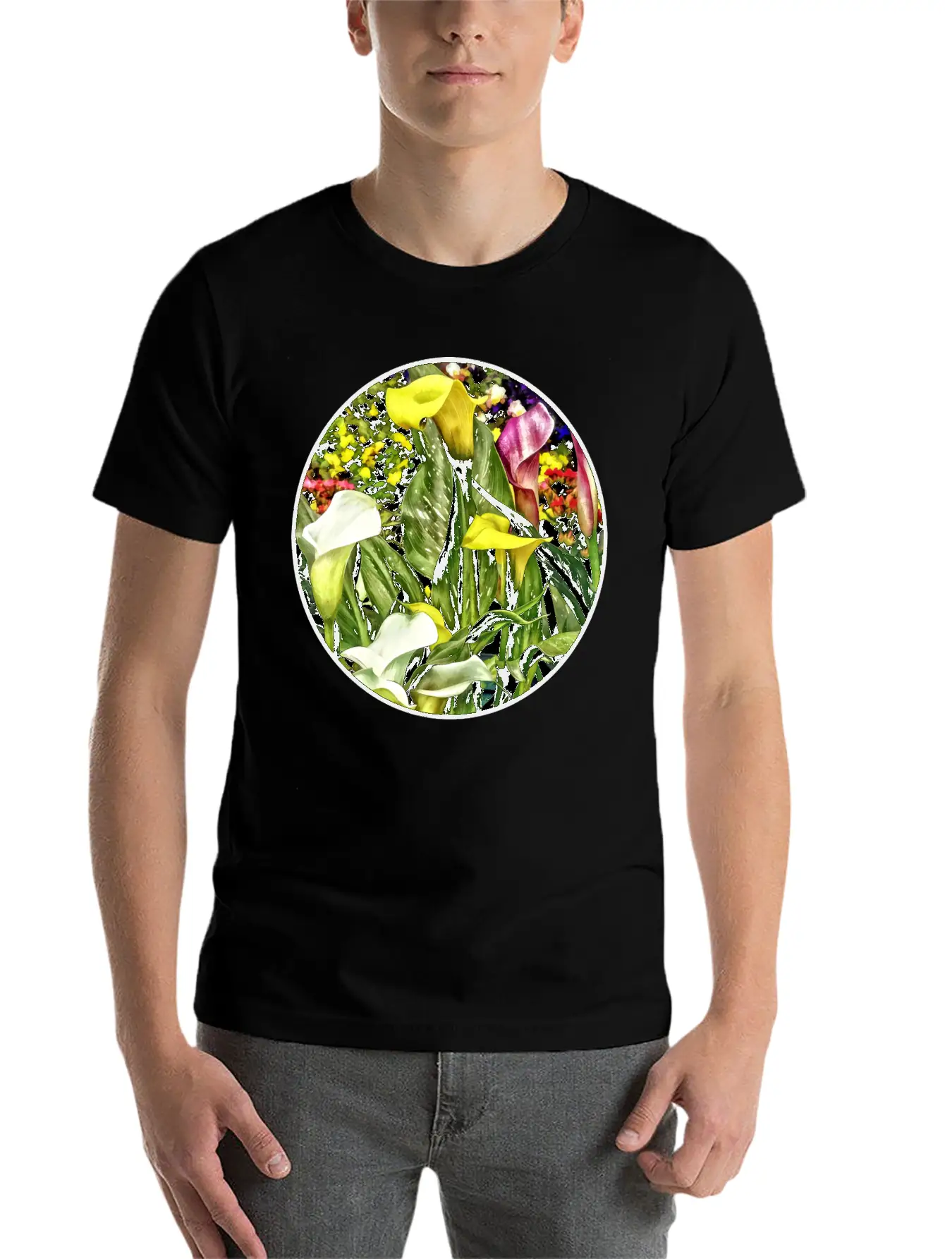 Calla Lilies And Pansies Timeless Short Sleeve Tee – Comfy And Minimalist Design