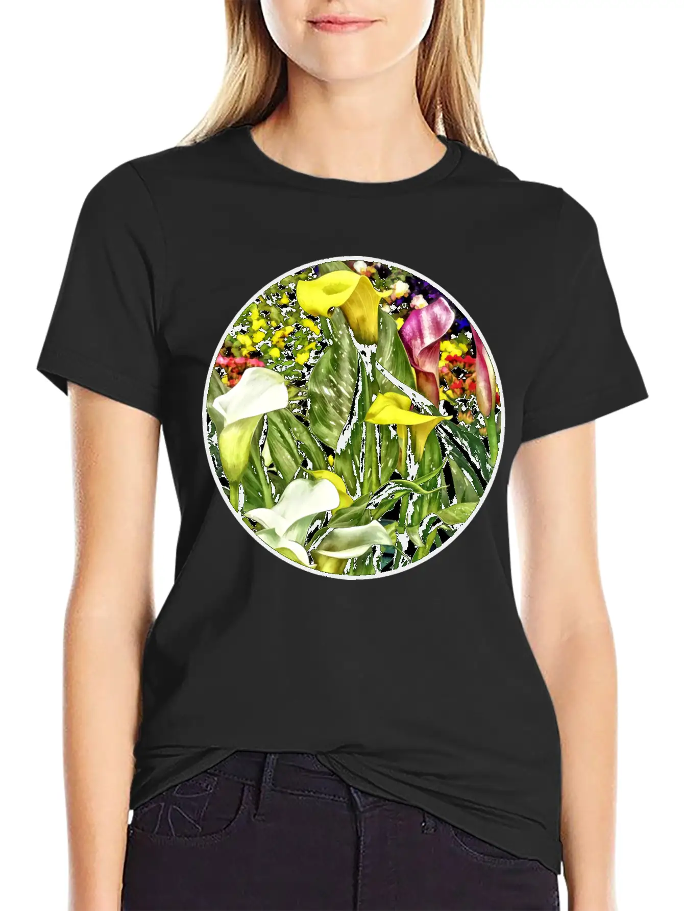 Calla Lilies And Pansies Timeless Short Sleeve Tee – Comfy And Minimalist Design
