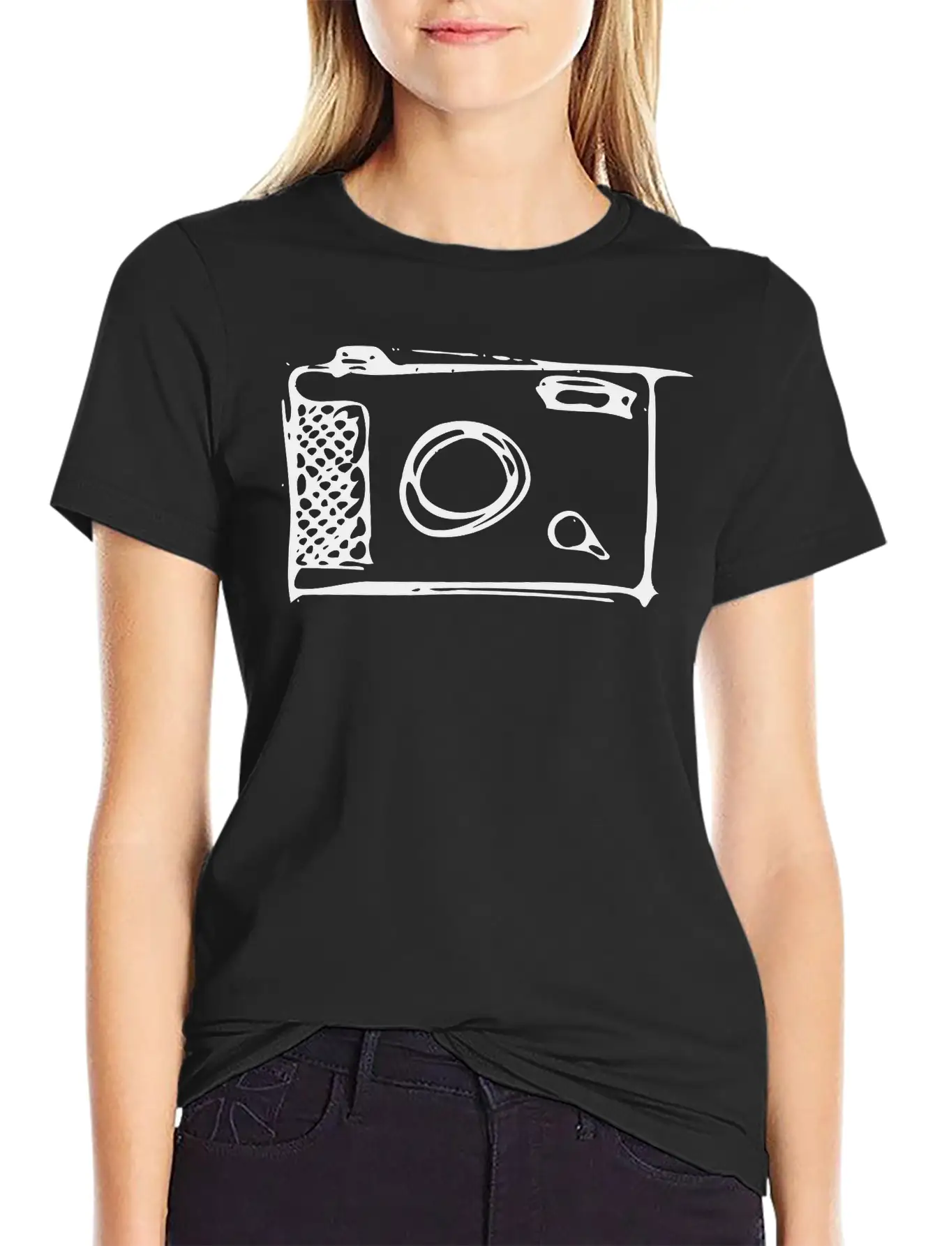 Camera Hand-drawn Stylish Everyday T-Shirt – Unisex Basic Cotton Tee