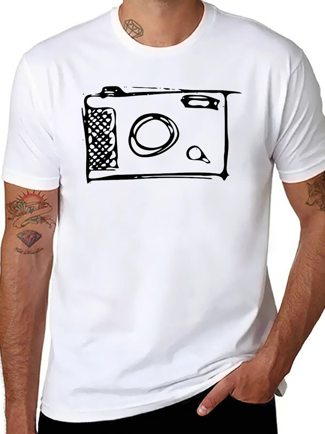 Camera Hand-drawn Stylish Everyday T-Shirt – Unisex Basic Cotton Tee