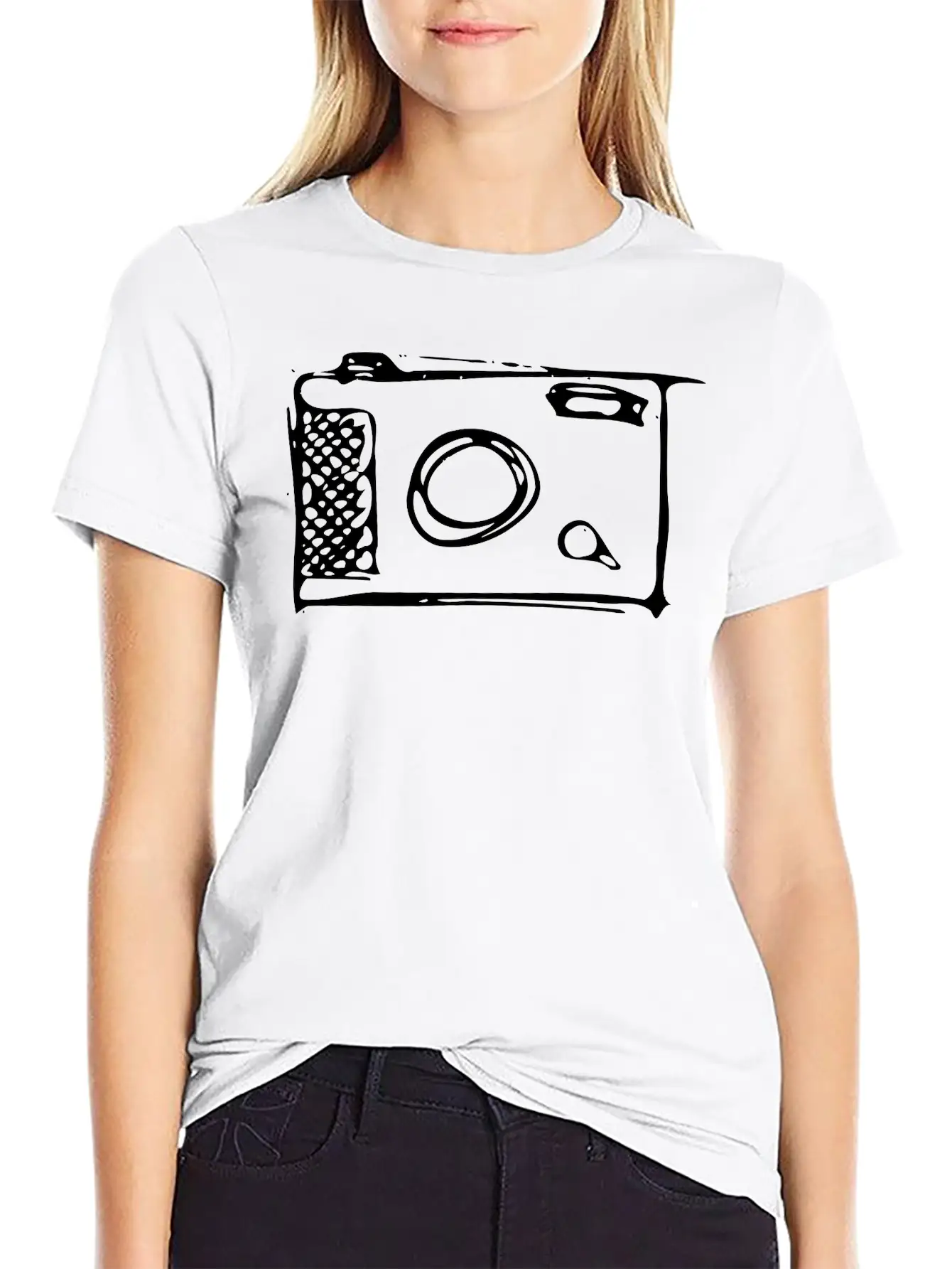 Camera Hand-drawn Stylish Everyday T-Shirt – Unisex Basic Cotton Tee