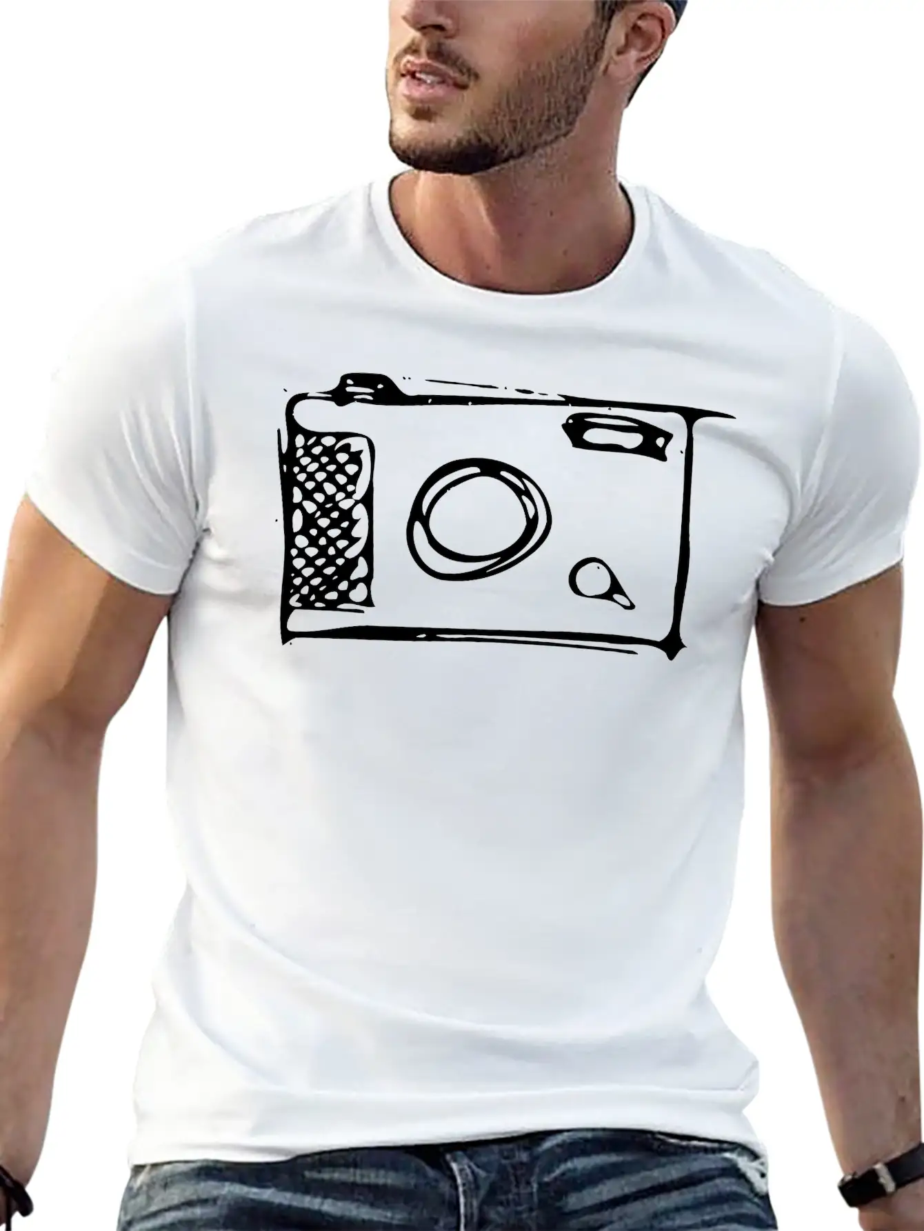 Camera Hand-drawn Stylish Everyday T-Shirt – Unisex Basic Cotton Tee