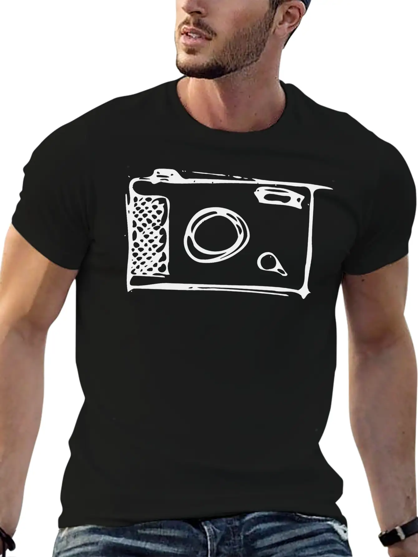 Camera Hand-drawn Stylish Everyday T-Shirt – Unisex Basic Cotton Tee