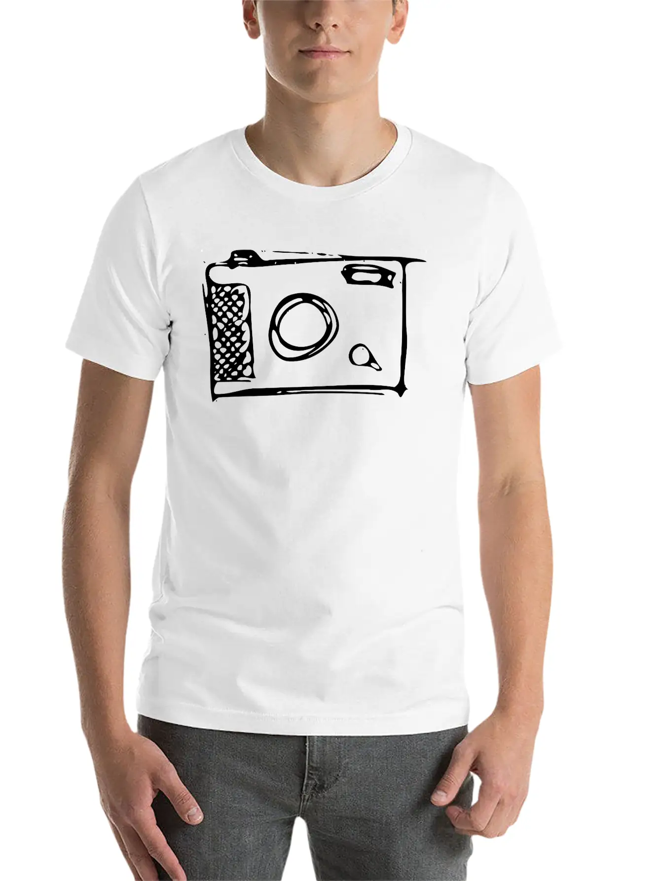 Camera Hand-drawn Stylish Everyday T-Shirt – Unisex Basic Cotton Tee