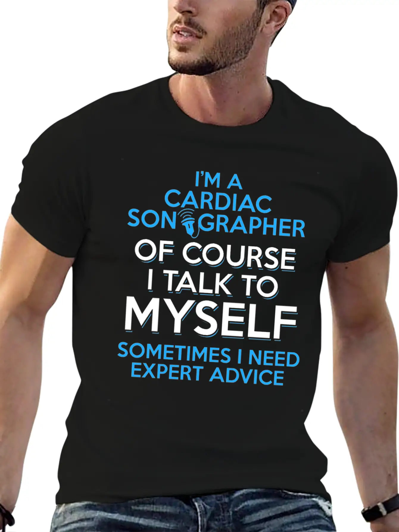 Cardiac Sonographer Echo Tech Expert RDCS Print Unisex Short Sleeve Soft Cotton T-Shirt – Casual Everyday Wear