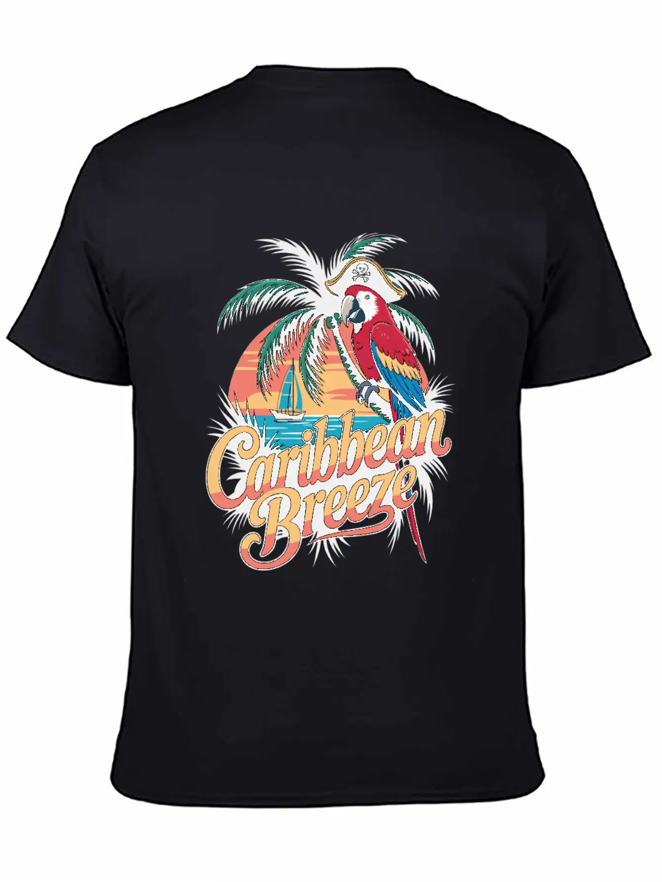 Caribbean Breeze Pirate Parrot Tropical Vacation Unisex Short Sleeve Soft Cotton T-Shirt – Casual Everyday Wear