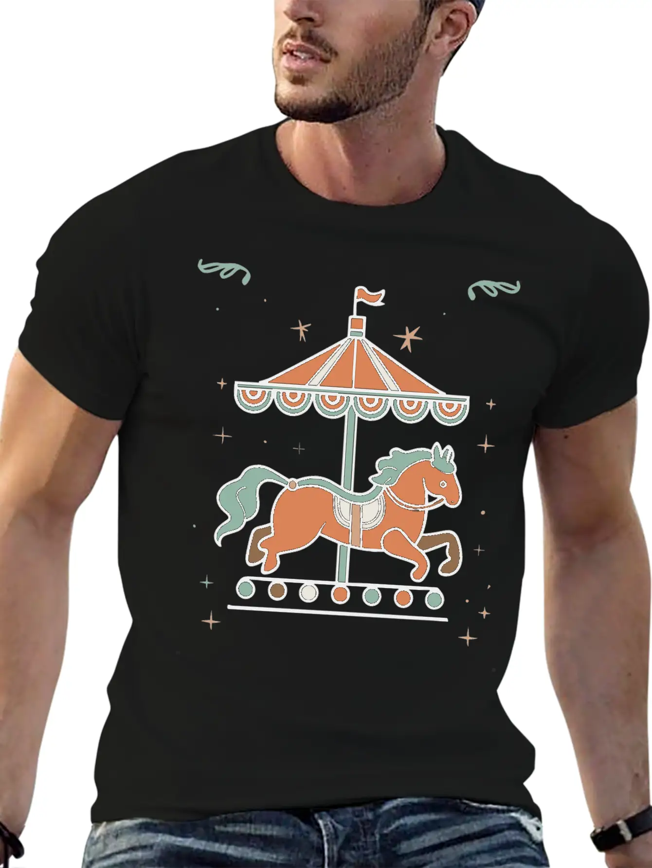 Carousel Horse Design Essential Unisex Summer Tee – Soft Cotton Casual Fit