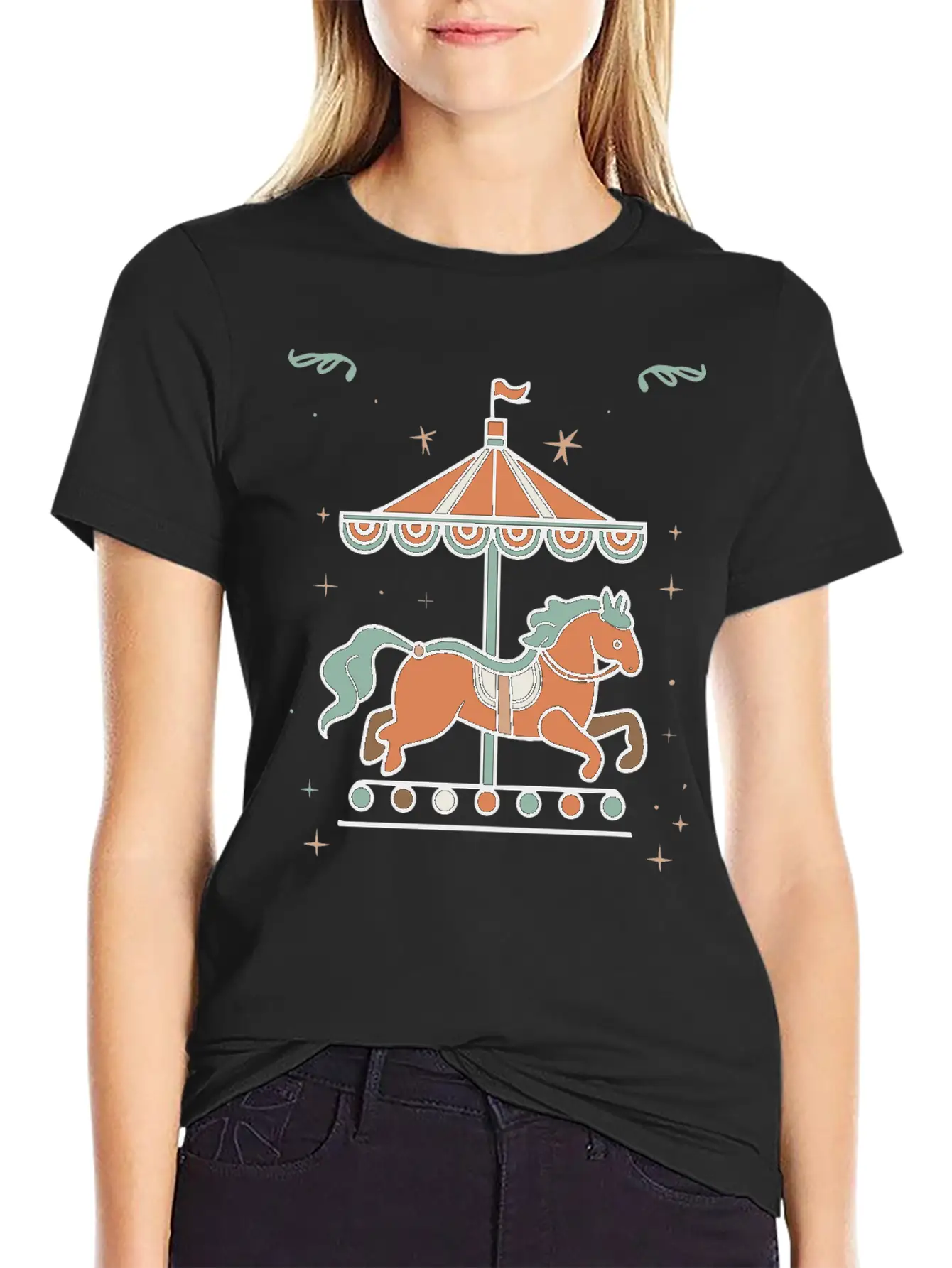 Carousel Horse Design Essential Unisex Summer Tee – Soft Cotton Casual Fit
