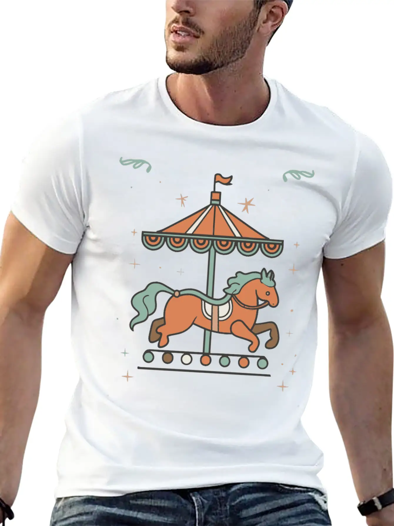 Carousel Horse Design Essential Unisex Summer Tee – Soft Cotton Casual Fit