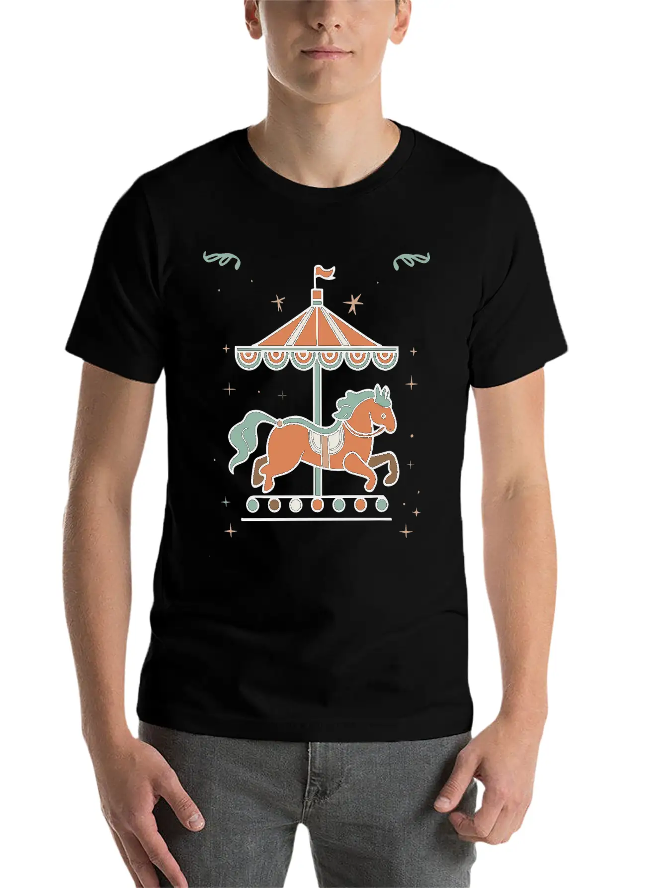 Carousel Horse Design Essential Unisex Summer Tee – Soft Cotton Casual Fit