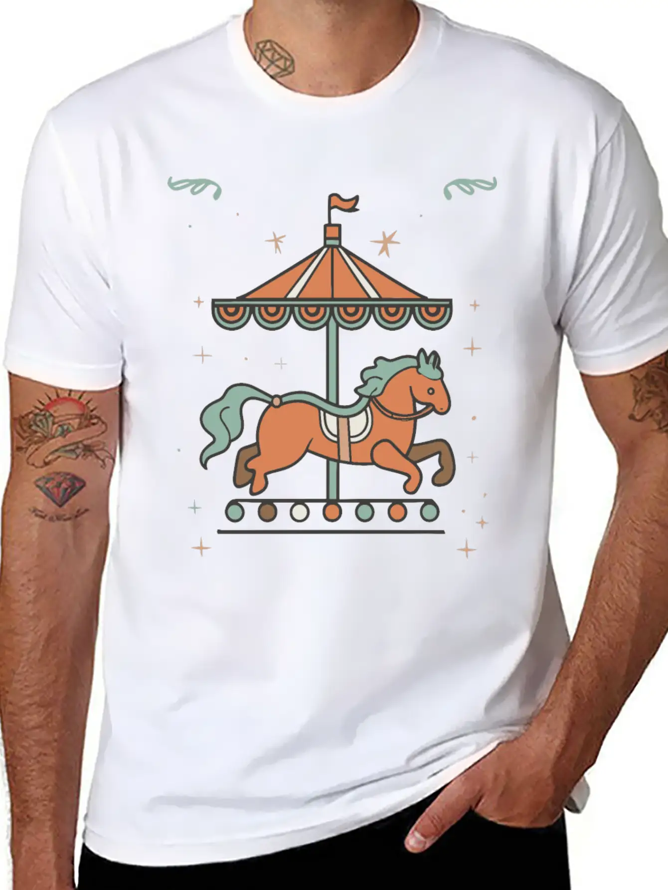 Carousel Horse Design Essential Unisex Summer Tee – Soft Cotton Casual Fit