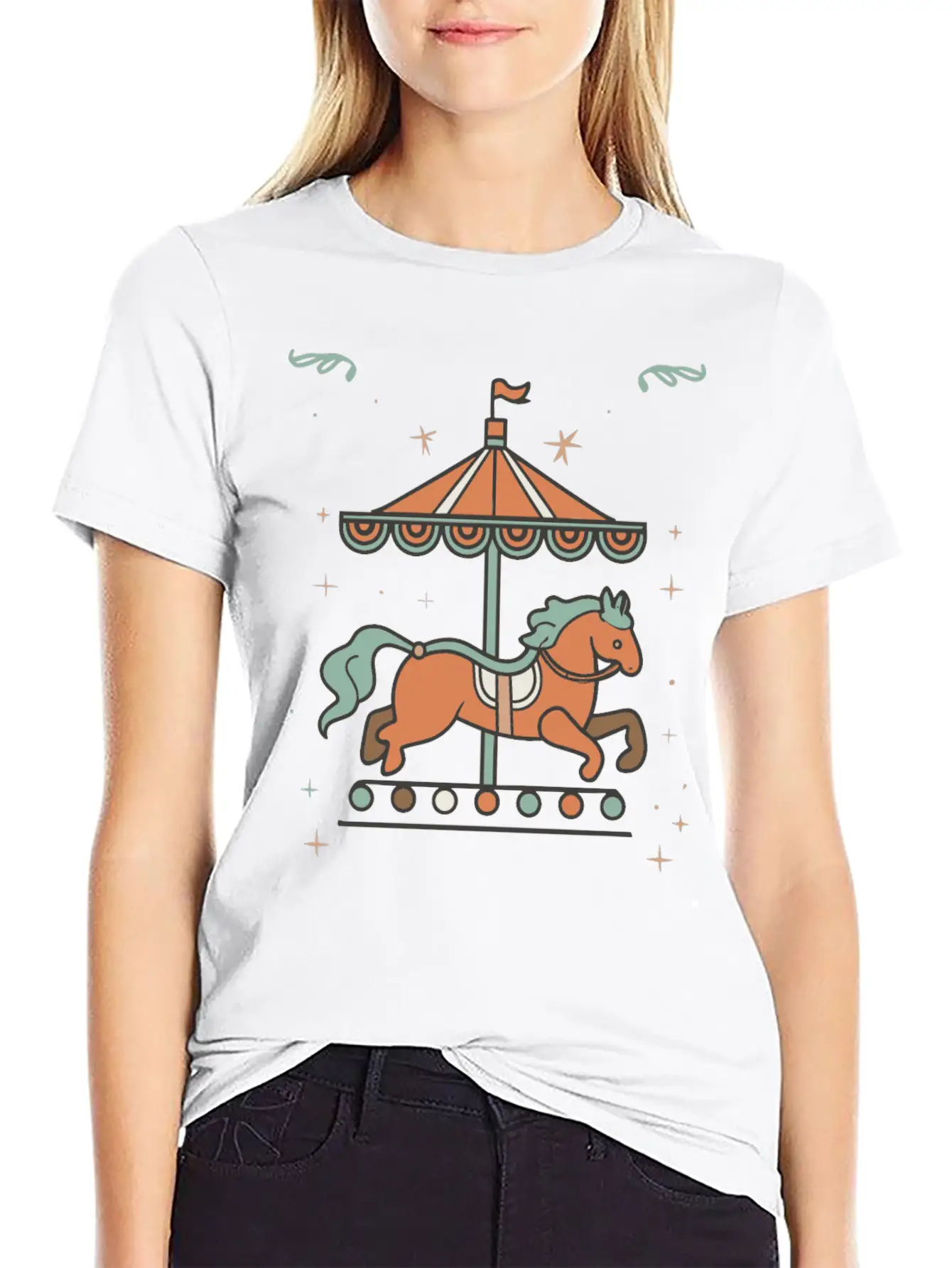 Carousel Horse Design Essential Unisex Summer Tee – Soft Cotton Casual Fit