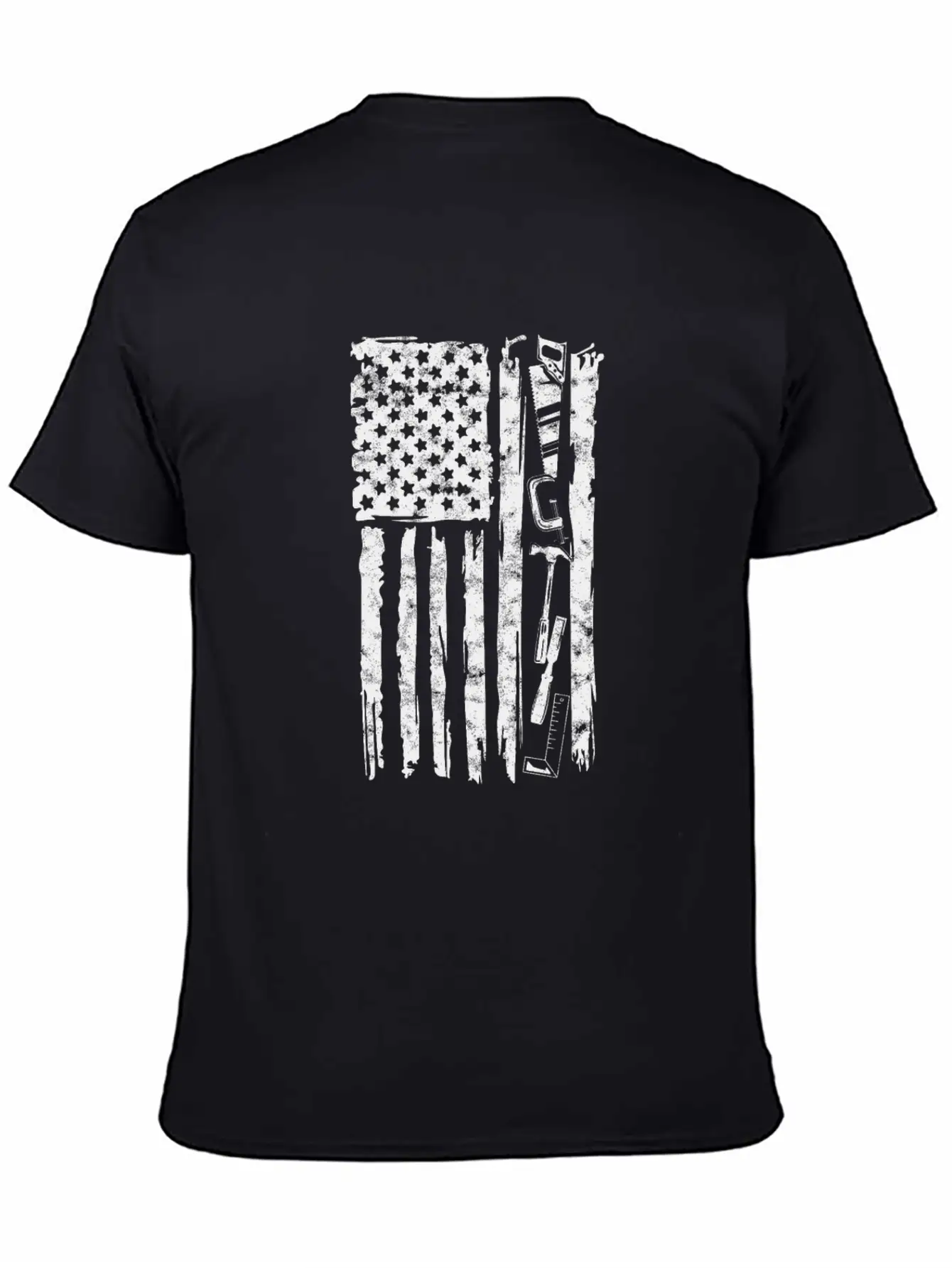 Carpenter Tools With American Flag - Woodworking Timeless Short Sleeve Tee – Comfy And Minimalist Design