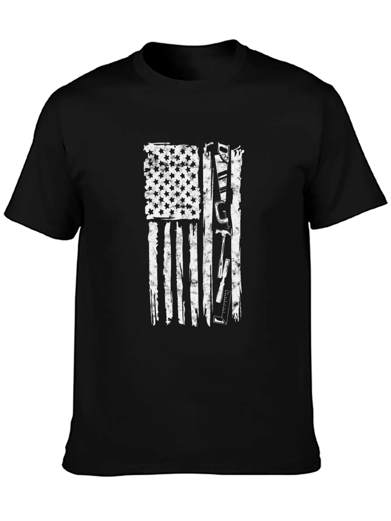 Carpenter Tools With American Flag - Woodworking Timeless Short Sleeve Tee – Comfy And Minimalist Design