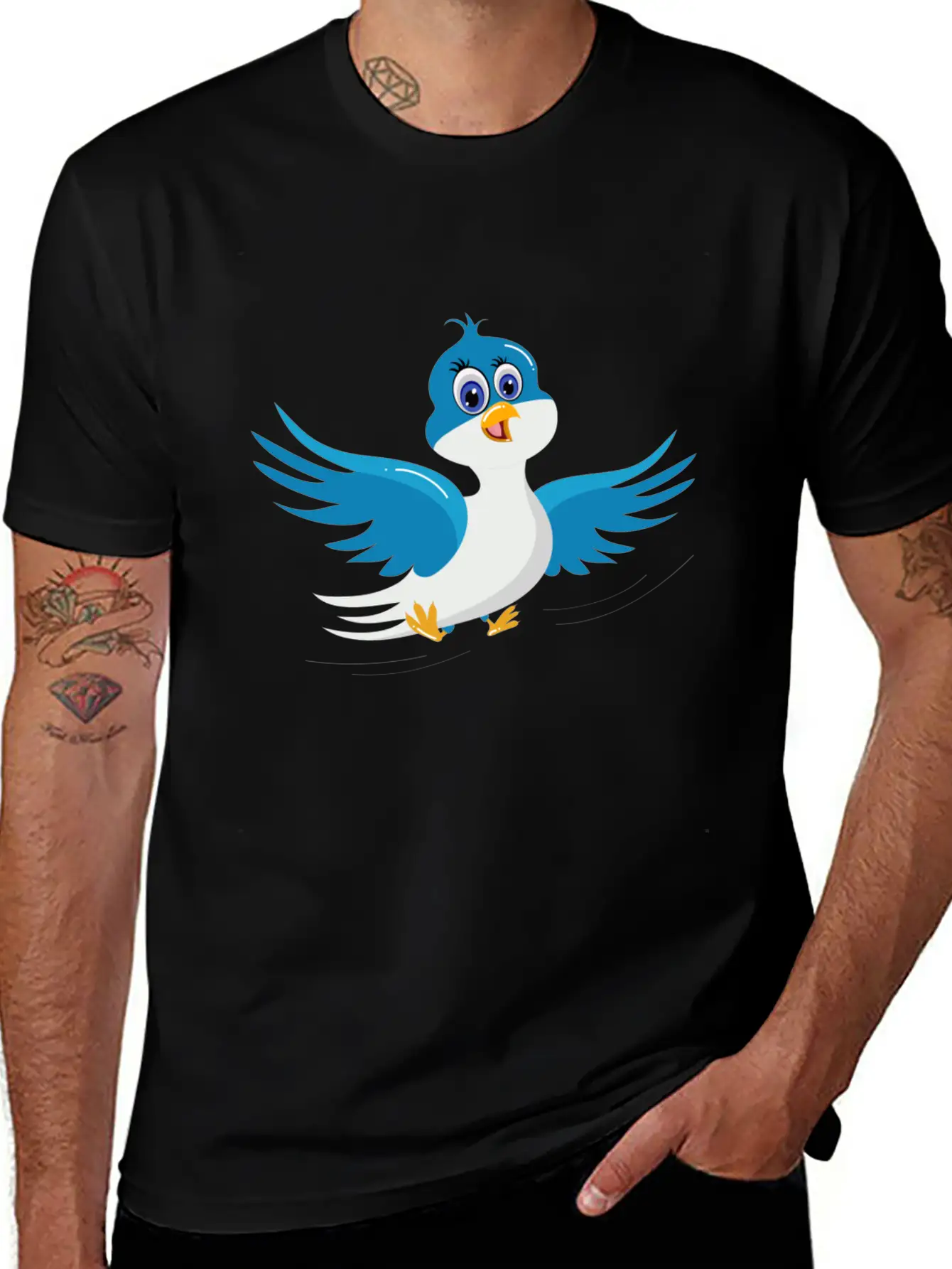 Cartoon Bird Blue Bird Comfortable Minimalist Graphic Tee – Summer Style Essential