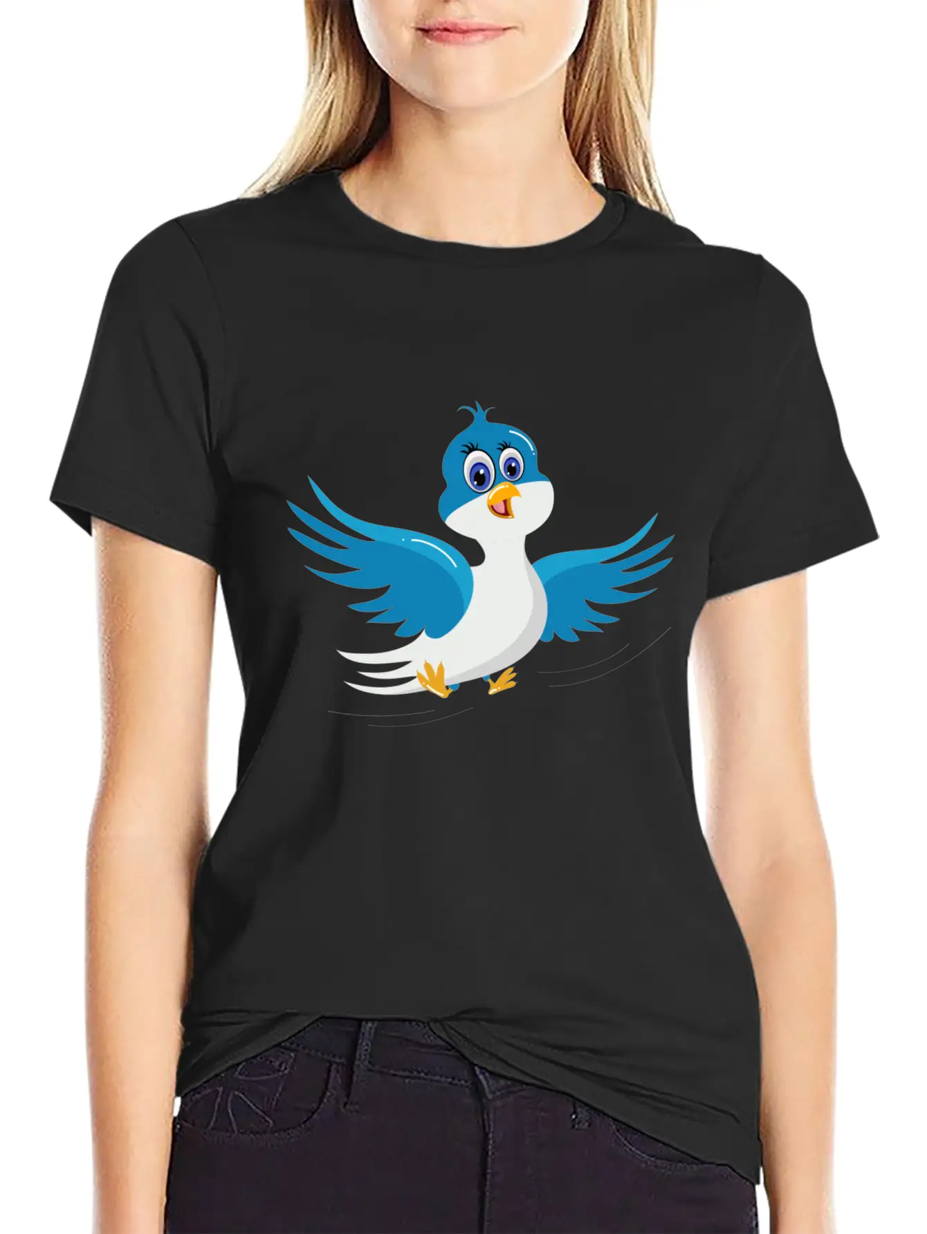 Cartoon Bird Blue Bird Comfortable Minimalist Graphic Tee – Summer Style Essential