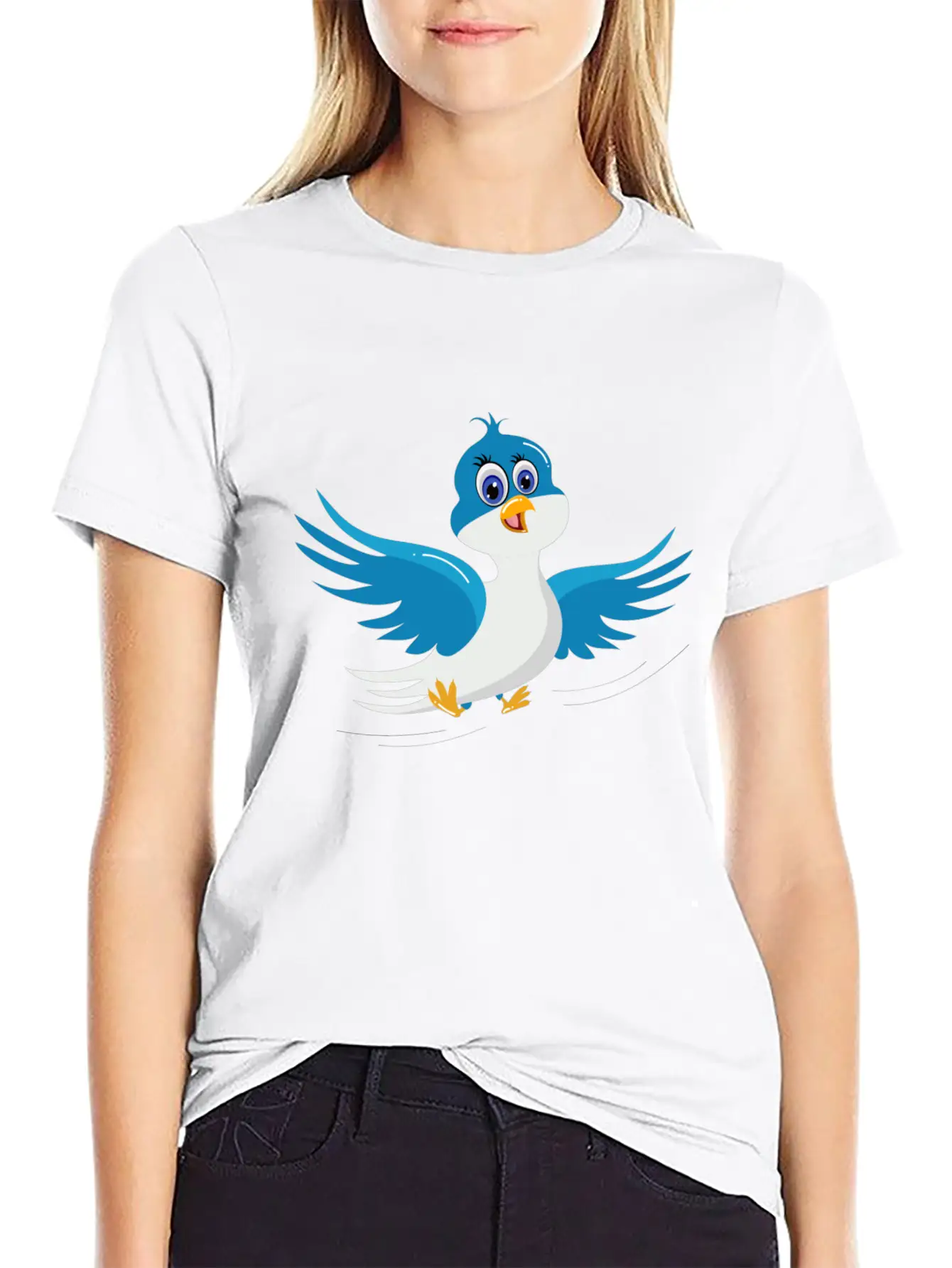 Cartoon Bird Blue Bird Comfortable Minimalist Graphic Tee – Summer Style Essential