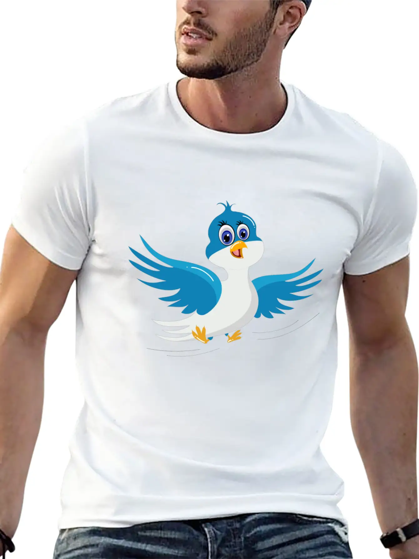 Cartoon Bird Blue Bird Comfortable Minimalist Graphic Tee – Summer Style Essential