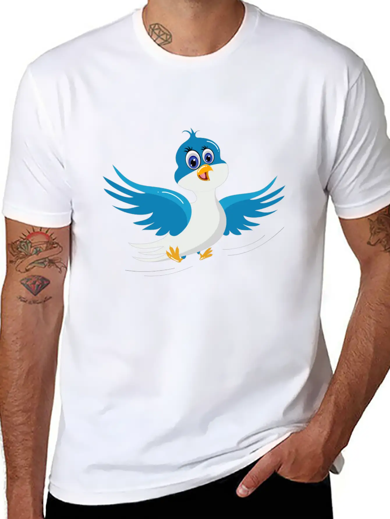 Cartoon Bird Blue Bird Comfortable Minimalist Graphic Tee – Summer Style Essential