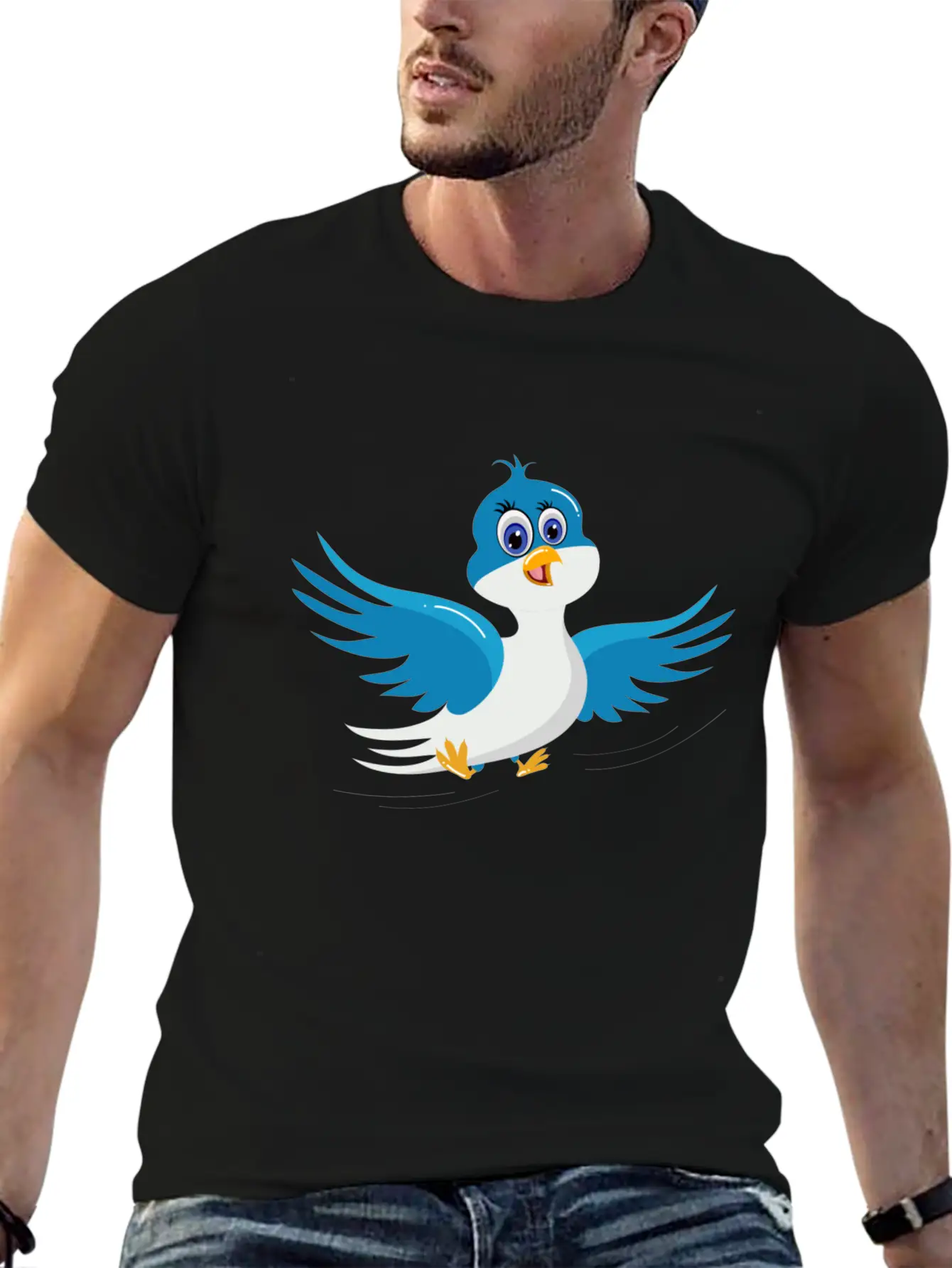 Cartoon Bird Blue Bird Comfortable Minimalist Graphic Tee – Summer Style Essential