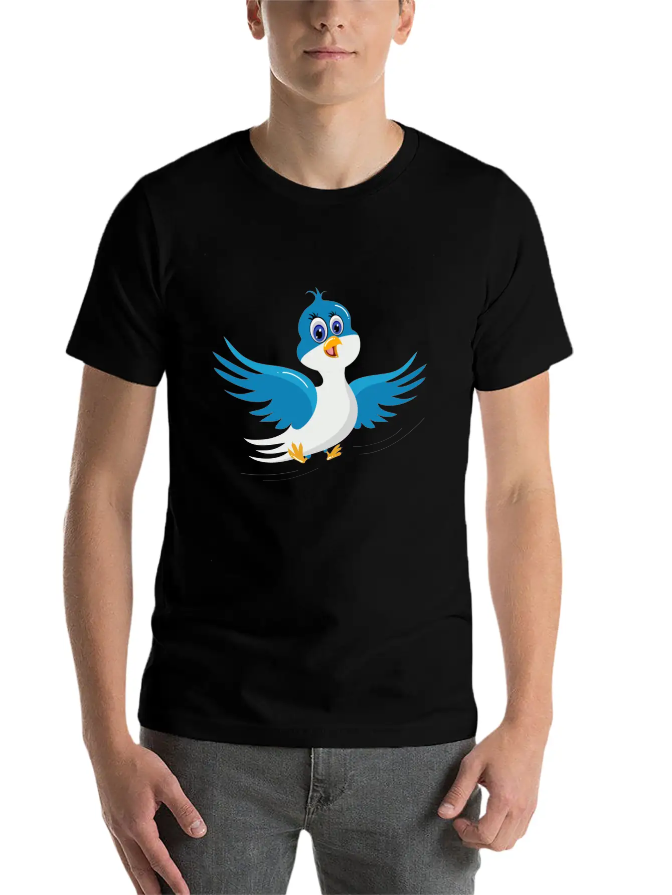 Cartoon Bird Blue Bird Comfortable Minimalist Graphic Tee – Summer Style Essential
