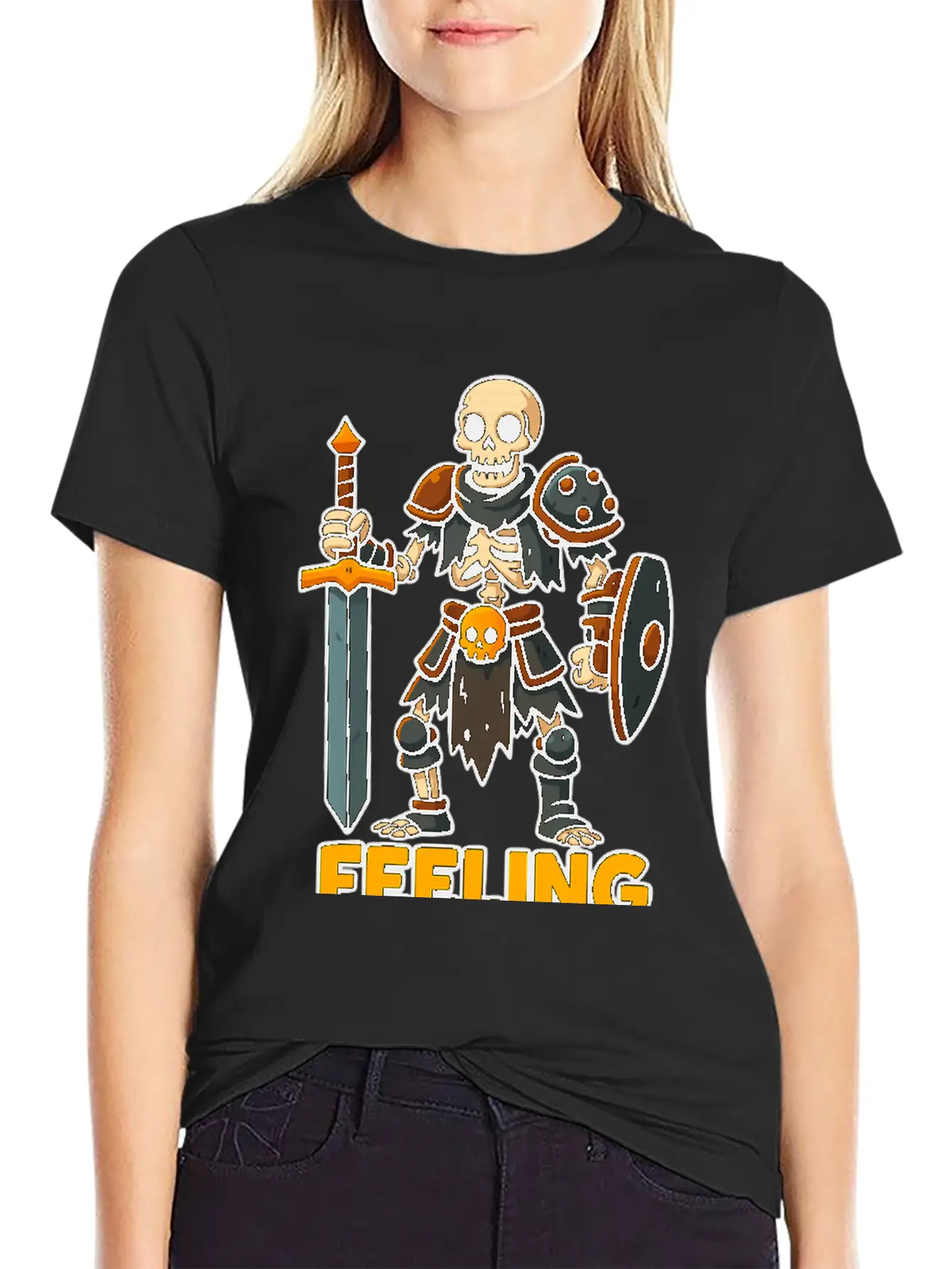 Cartoon Skeleton Warrior Comfortable Minimalist Graphic Tee – Summer Style Essential