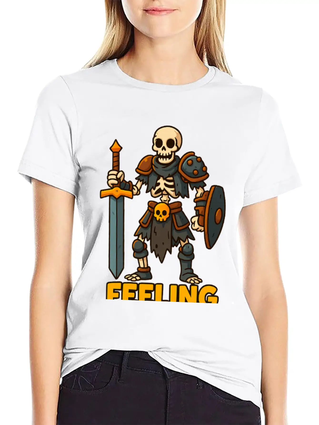 Cartoon Skeleton Warrior Comfortable Minimalist Graphic Tee – Summer Style Essential