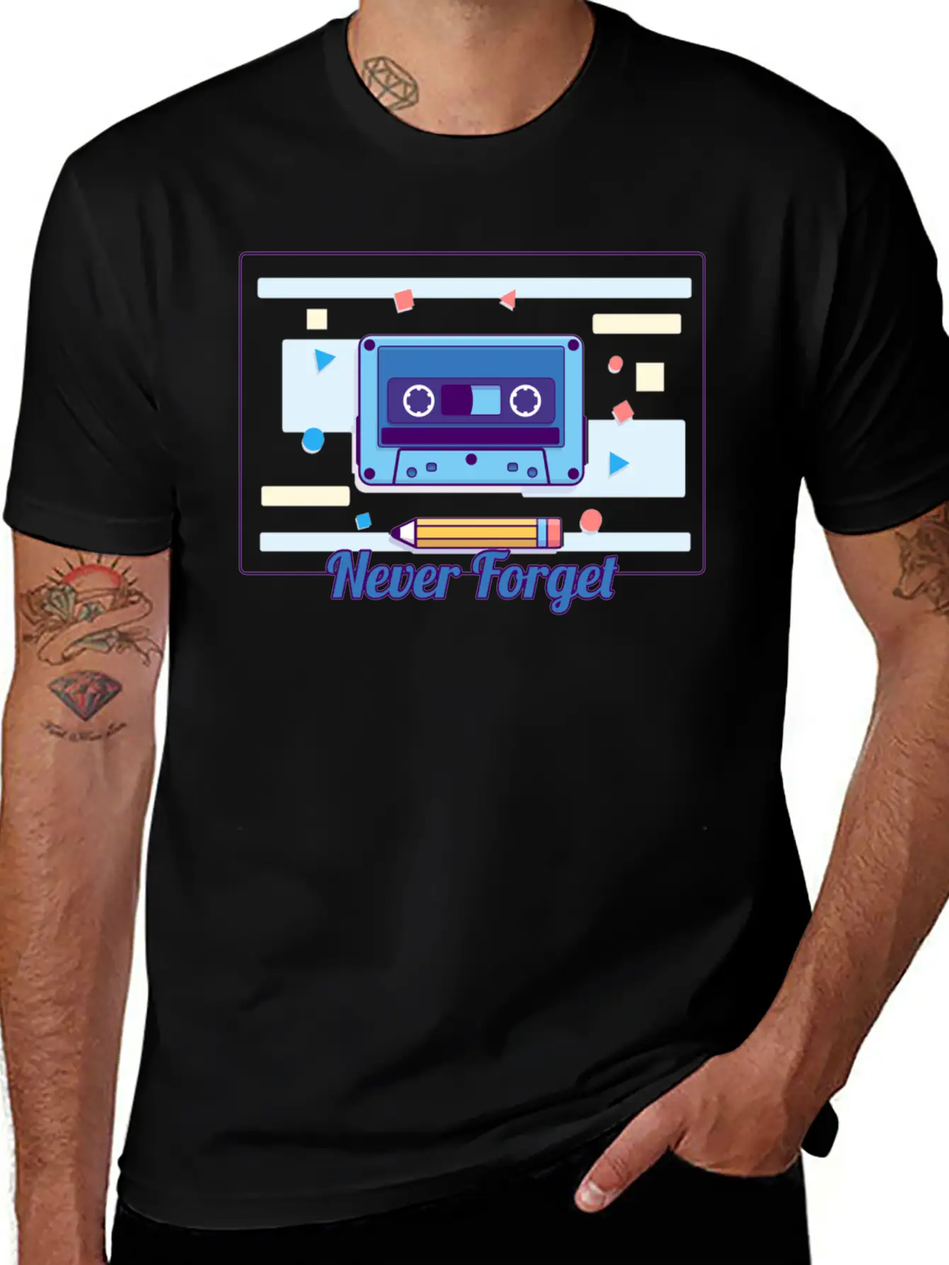 Cassette Never Forget Stickers ! Basic Graphic T-Shirt – Daily Comfort In Soft Cotton