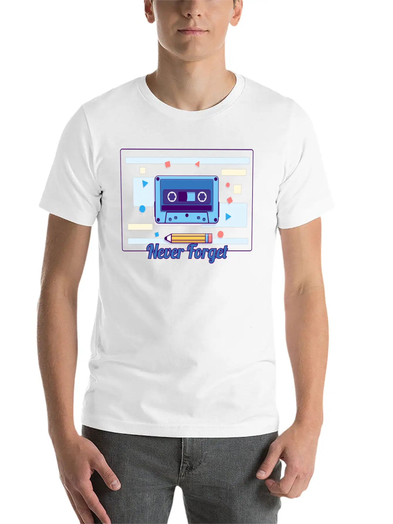 Cassette Never Forget Stickers ! Basic Graphic T-Shirt – Daily Comfort In Soft Cotton