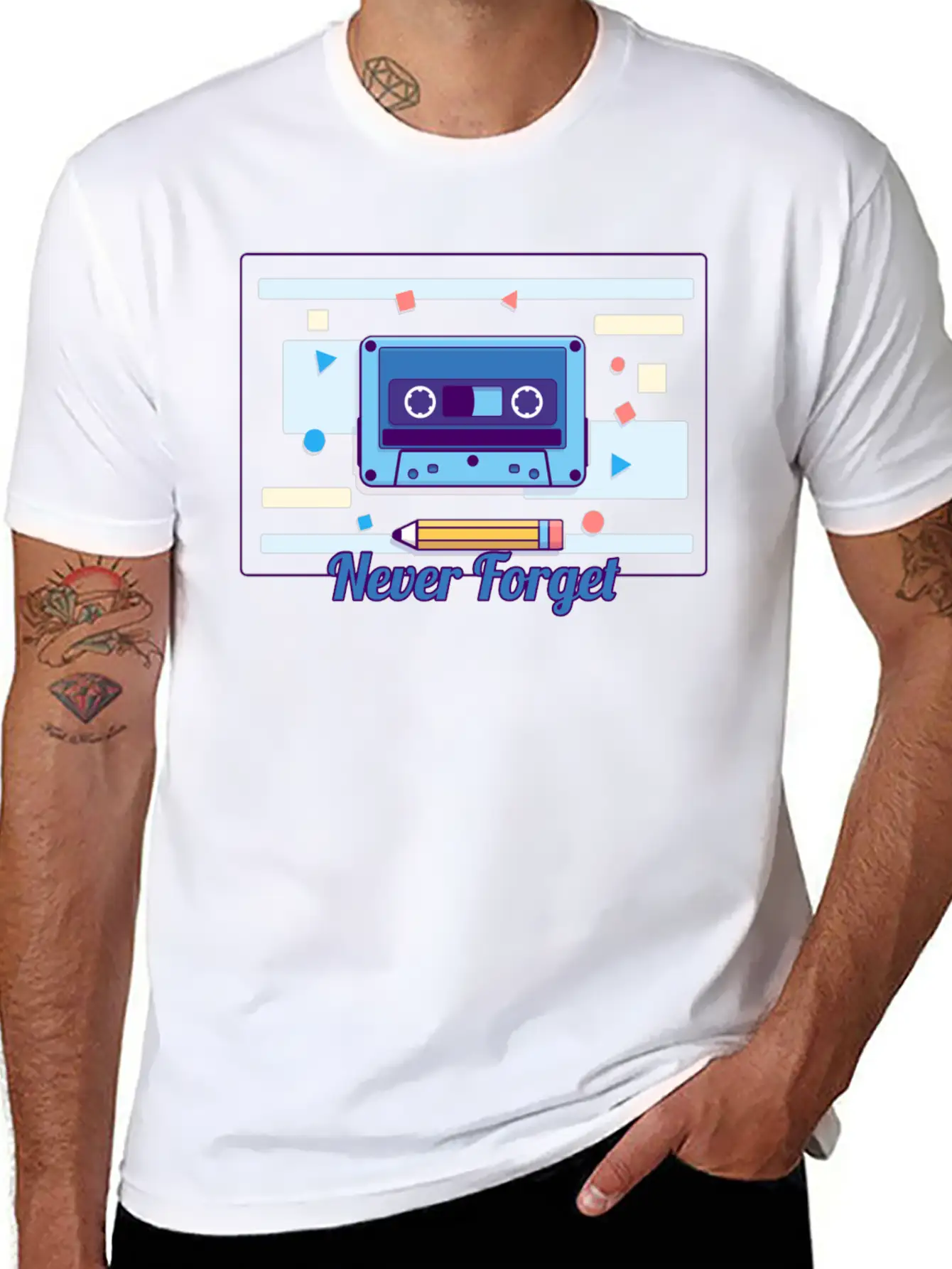 Cassette Never Forget Stickers ! Basic Graphic T-Shirt – Daily Comfort In Soft Cotton