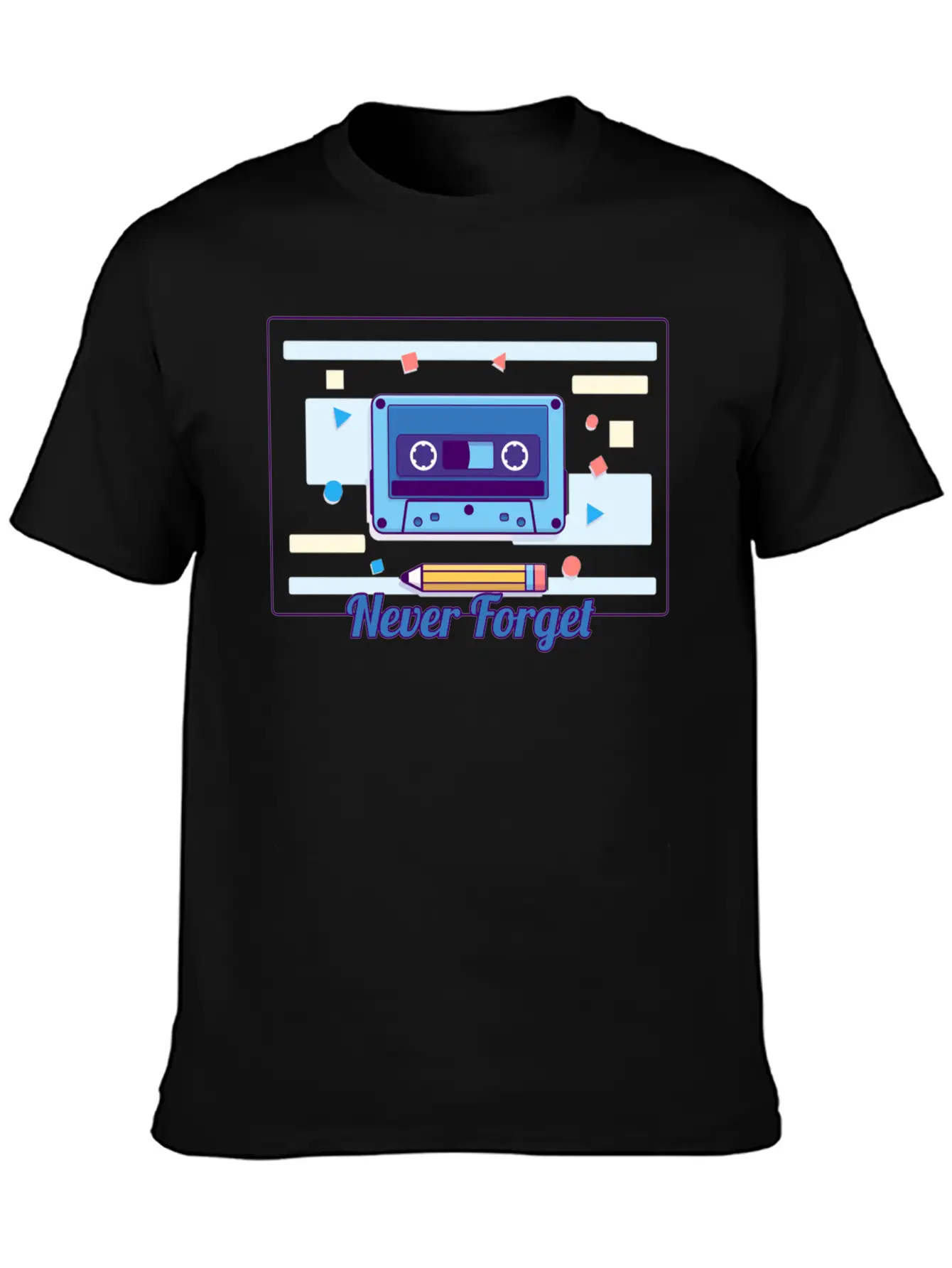 Cassette Never Forget Stickers ! Basic Graphic T-Shirt – Daily Comfort In Soft Cotton
