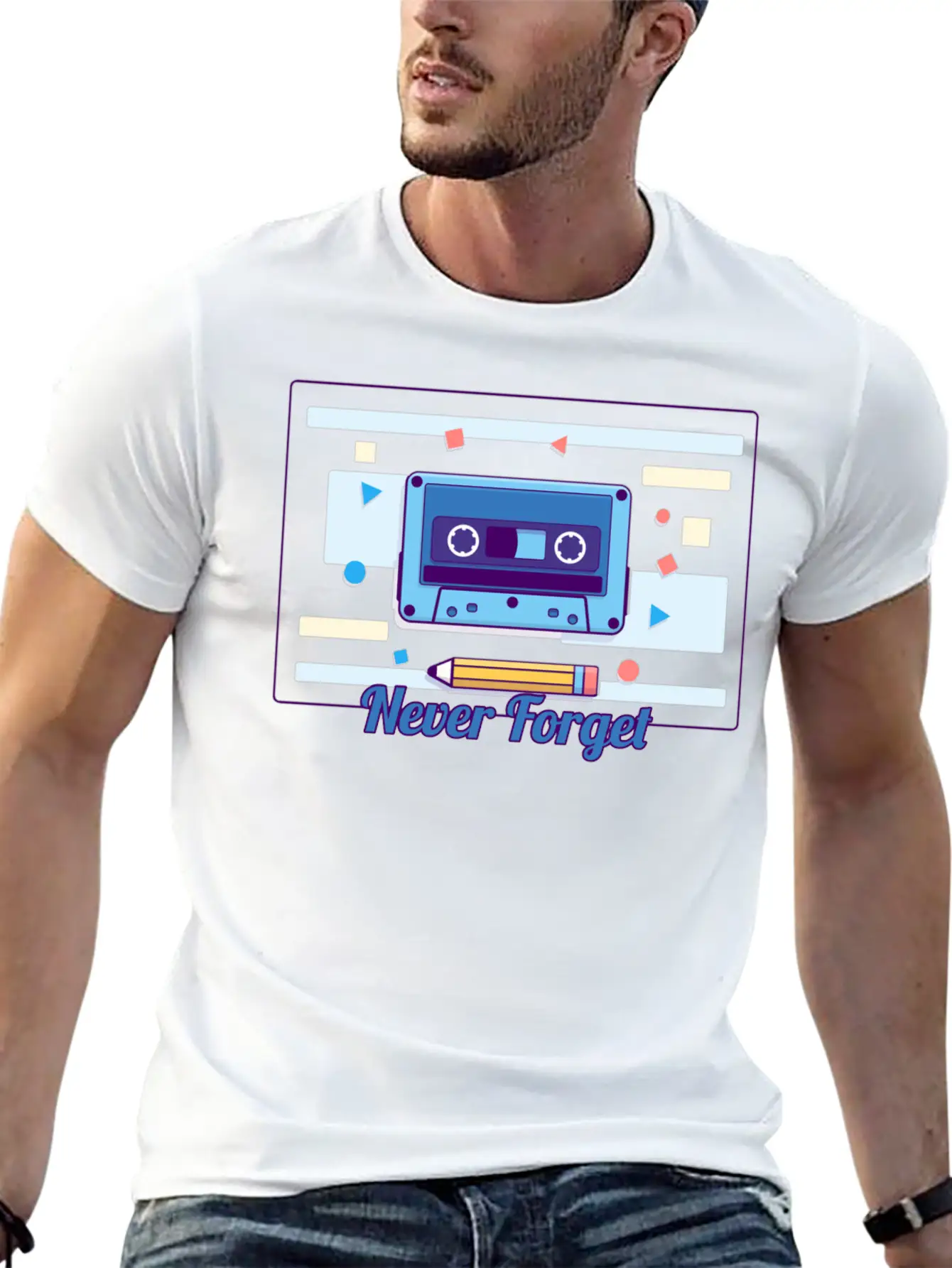 Cassette Never Forget Stickers ! Basic Graphic T-Shirt – Daily Comfort In Soft Cotton