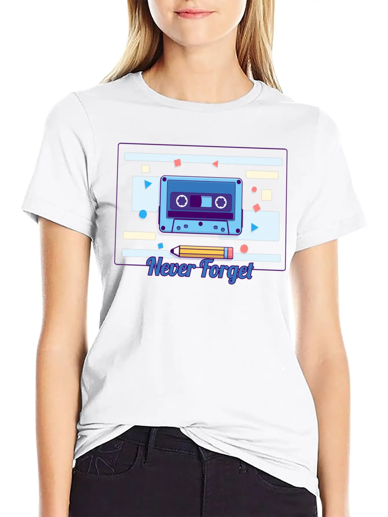 Cassette Never Forget Stickers ! Basic Graphic T-Shirt – Daily Comfort In Soft Cotton