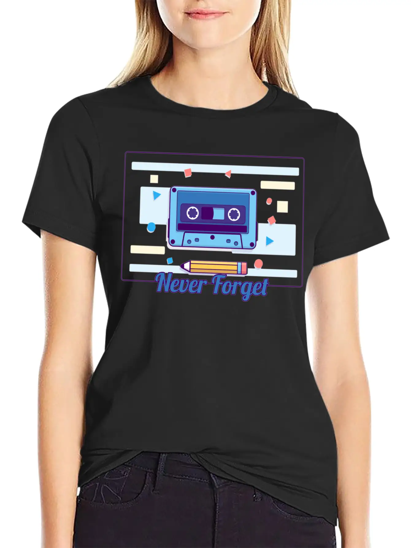Cassette Never Forget Stickers ! Basic Graphic T-Shirt – Daily Comfort In Soft Cotton