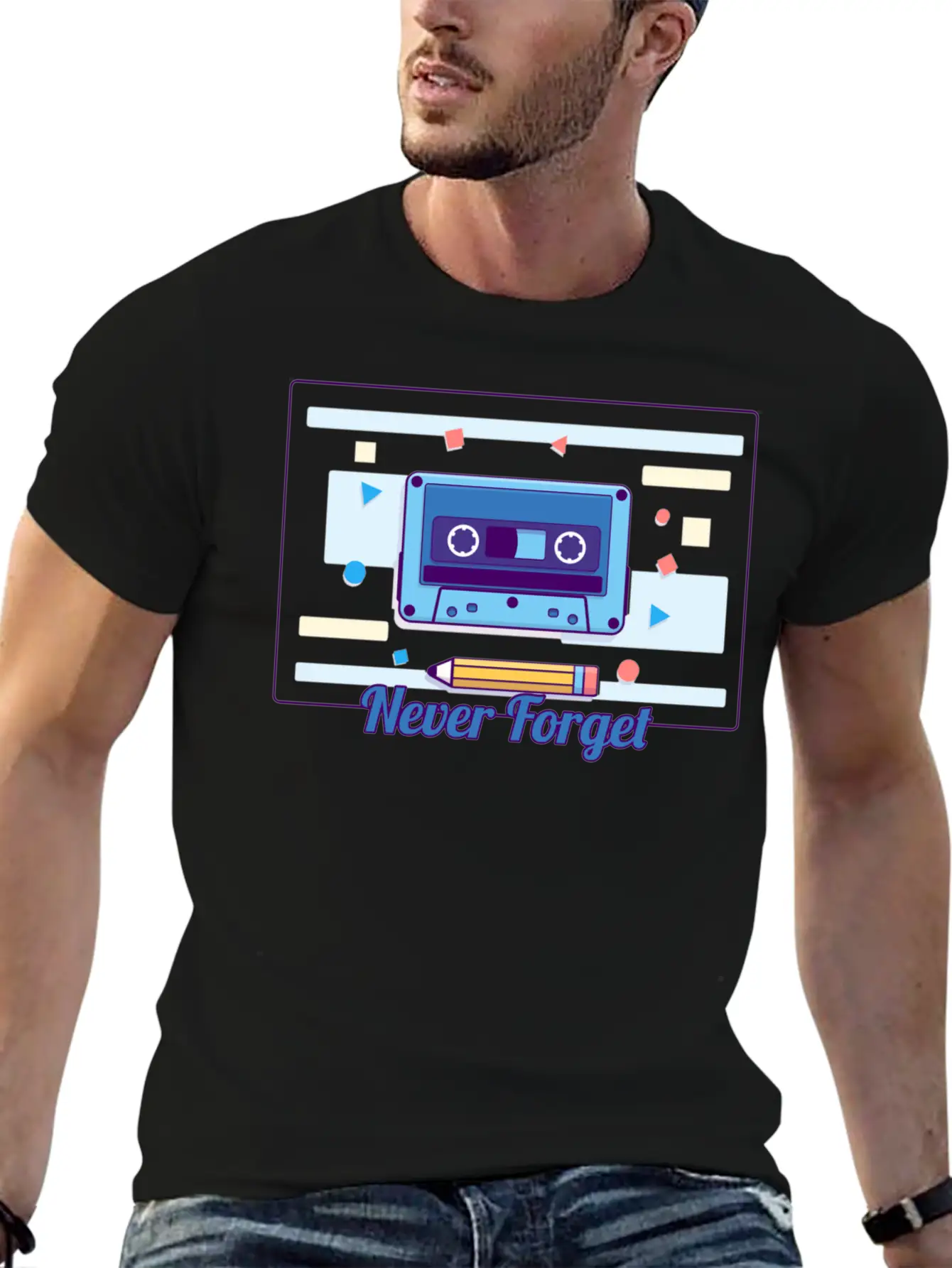 Cassette Never Forget Stickers ! Basic Graphic T-Shirt – Daily Comfort In Soft Cotton