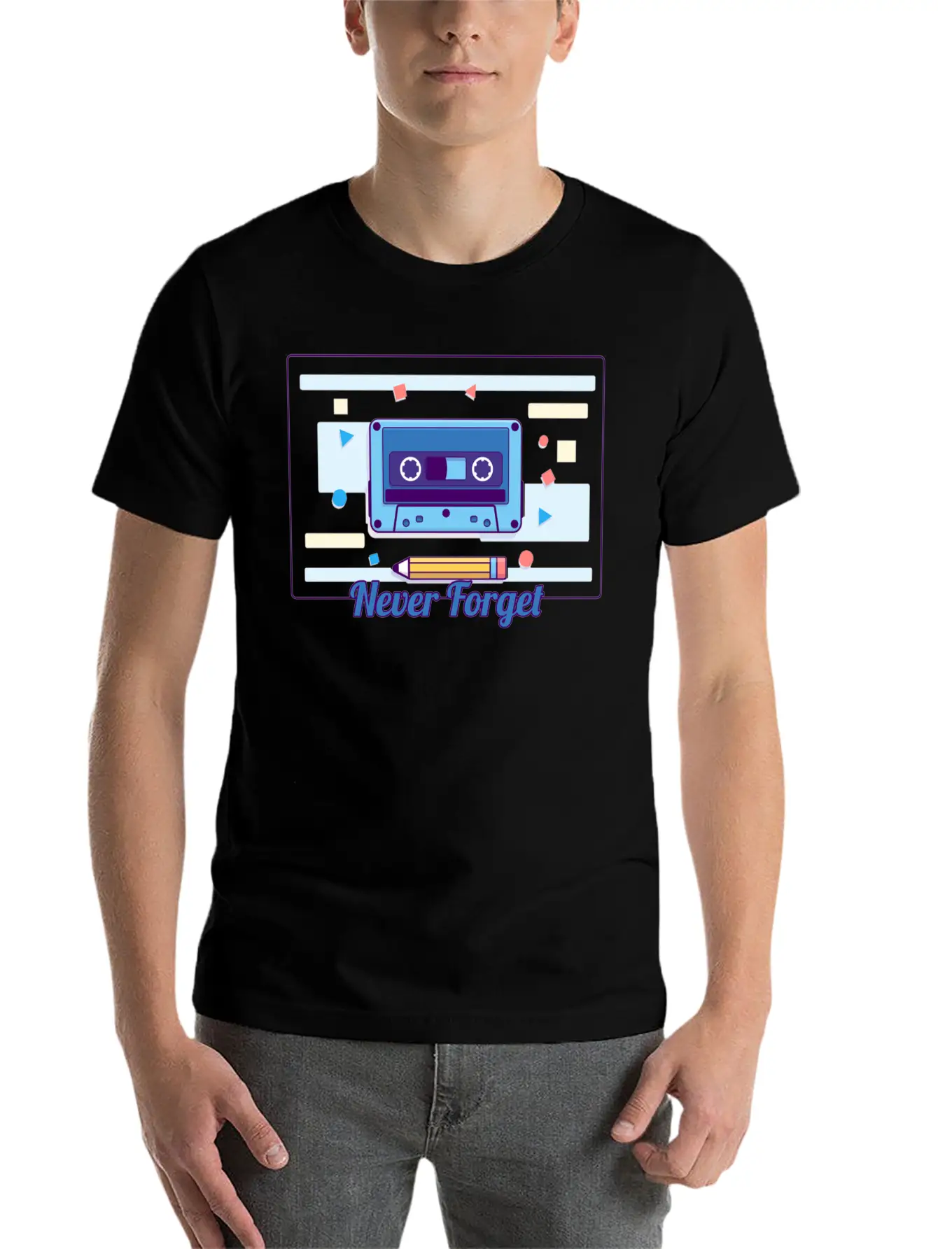 Cassette Never Forget Stickers ! Basic Graphic T-Shirt – Daily Comfort In Soft Cotton