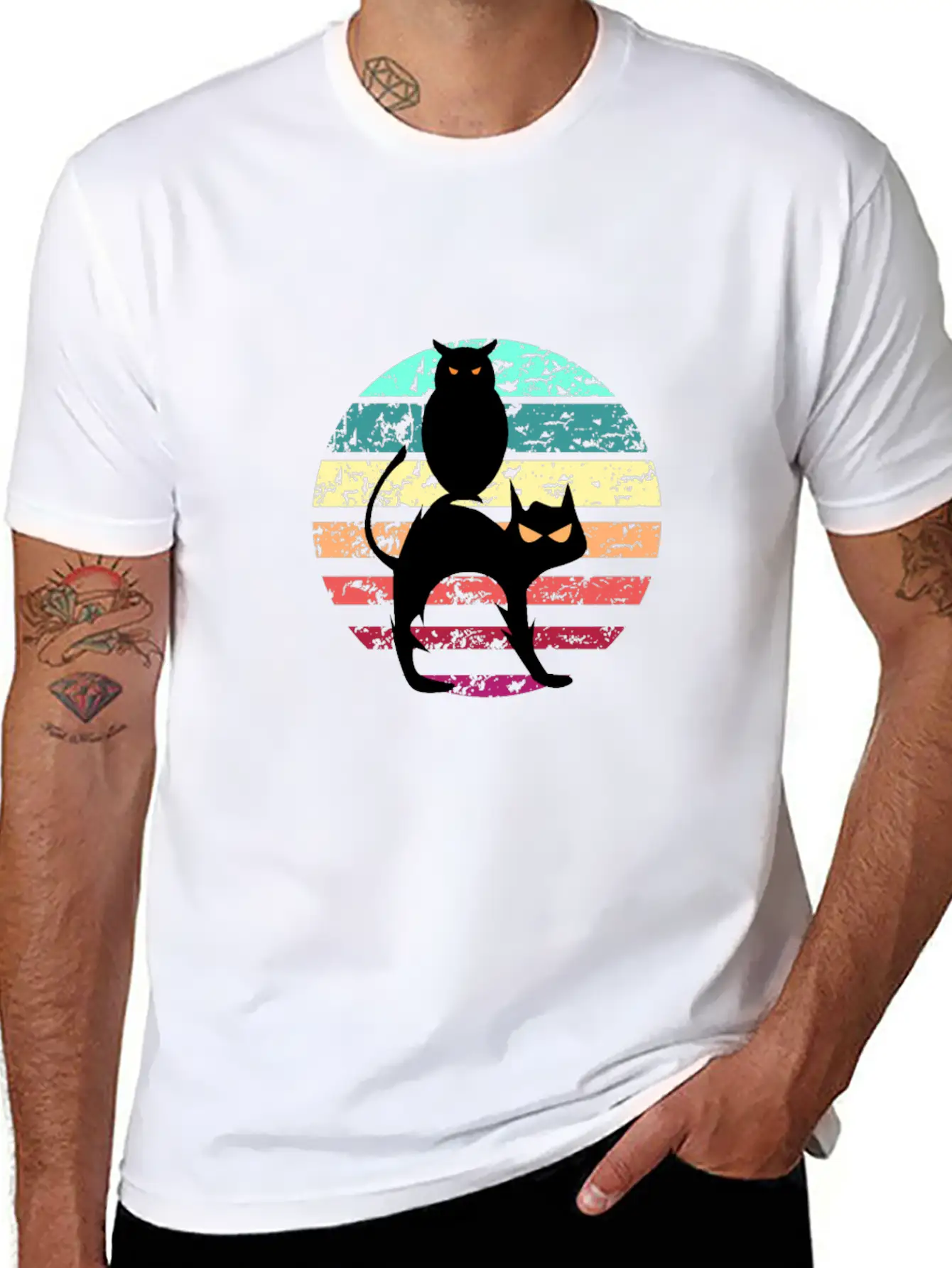Cat And Owl Unisex Casual T-Shirt – Clean Design For Daily Comfort