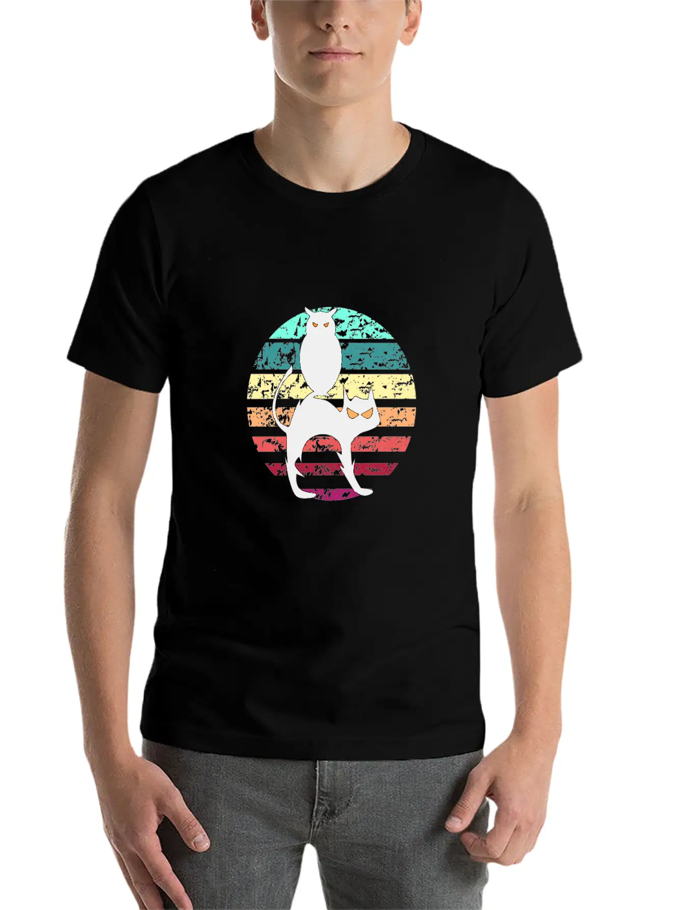 Cat And Owl Unisex Casual T-Shirt – Clean Design For Daily Comfort