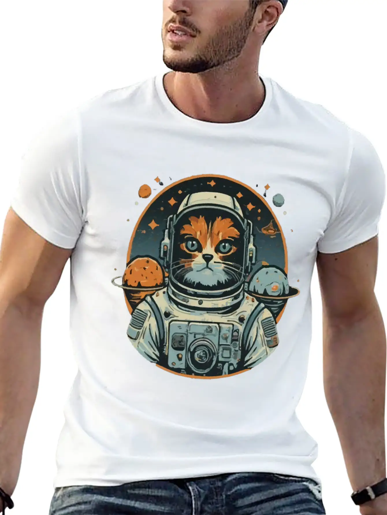 Cat Astronaut On Asteroids Unisex Casual T-Shirt – Clean Design For Daily Comfort