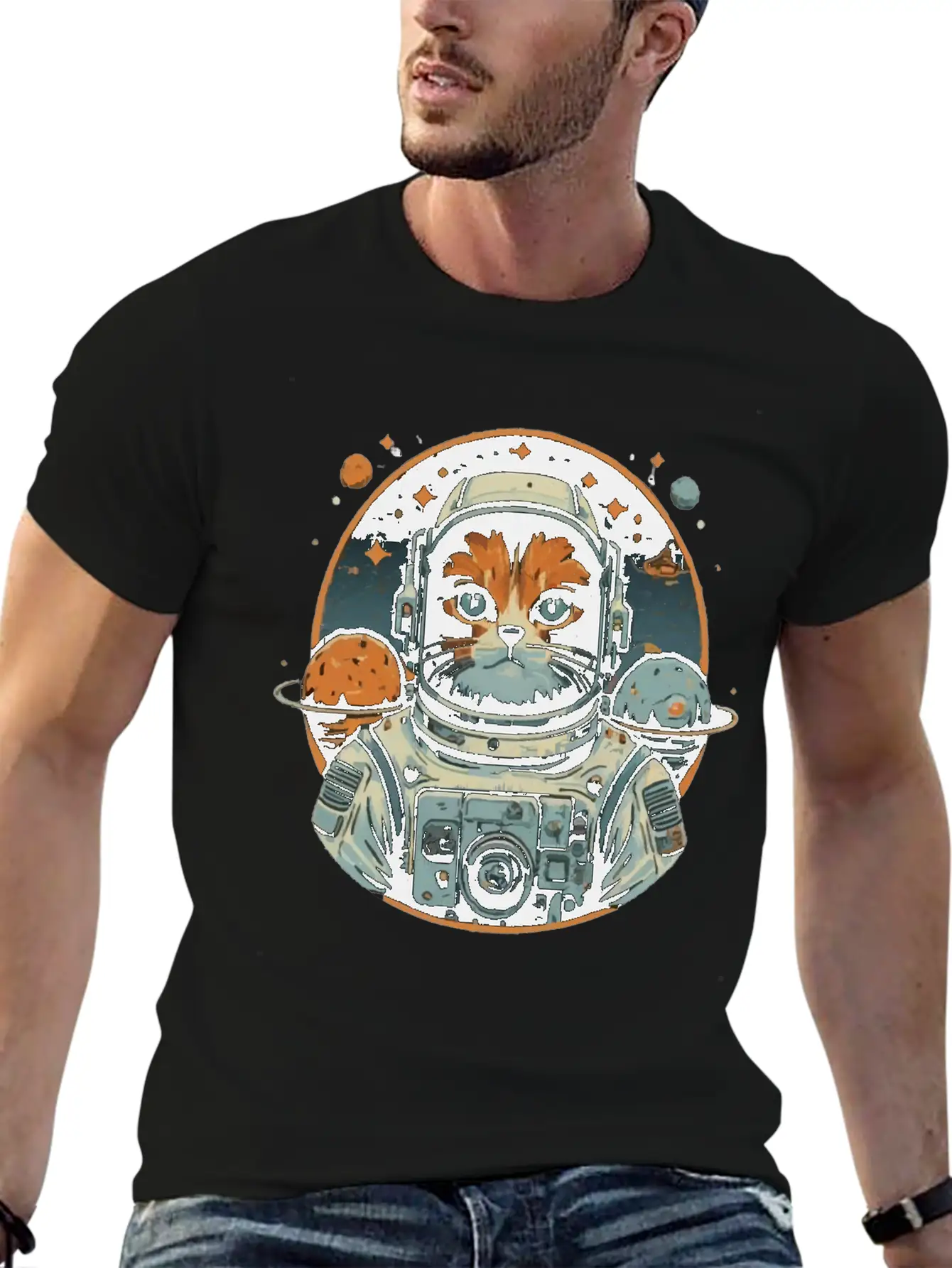 Cat Astronaut On Asteroids Unisex Casual T-Shirt – Clean Design For Daily Comfort