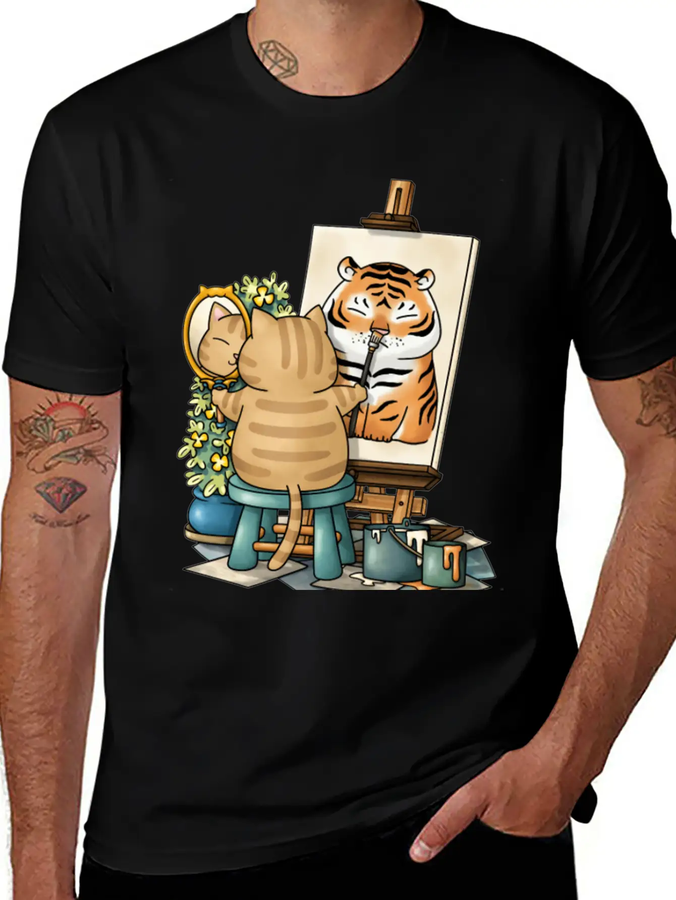 Cat Confidence Self Portrait Stylish Everyday T-Shirt – Unisex Basic Cotton Tee