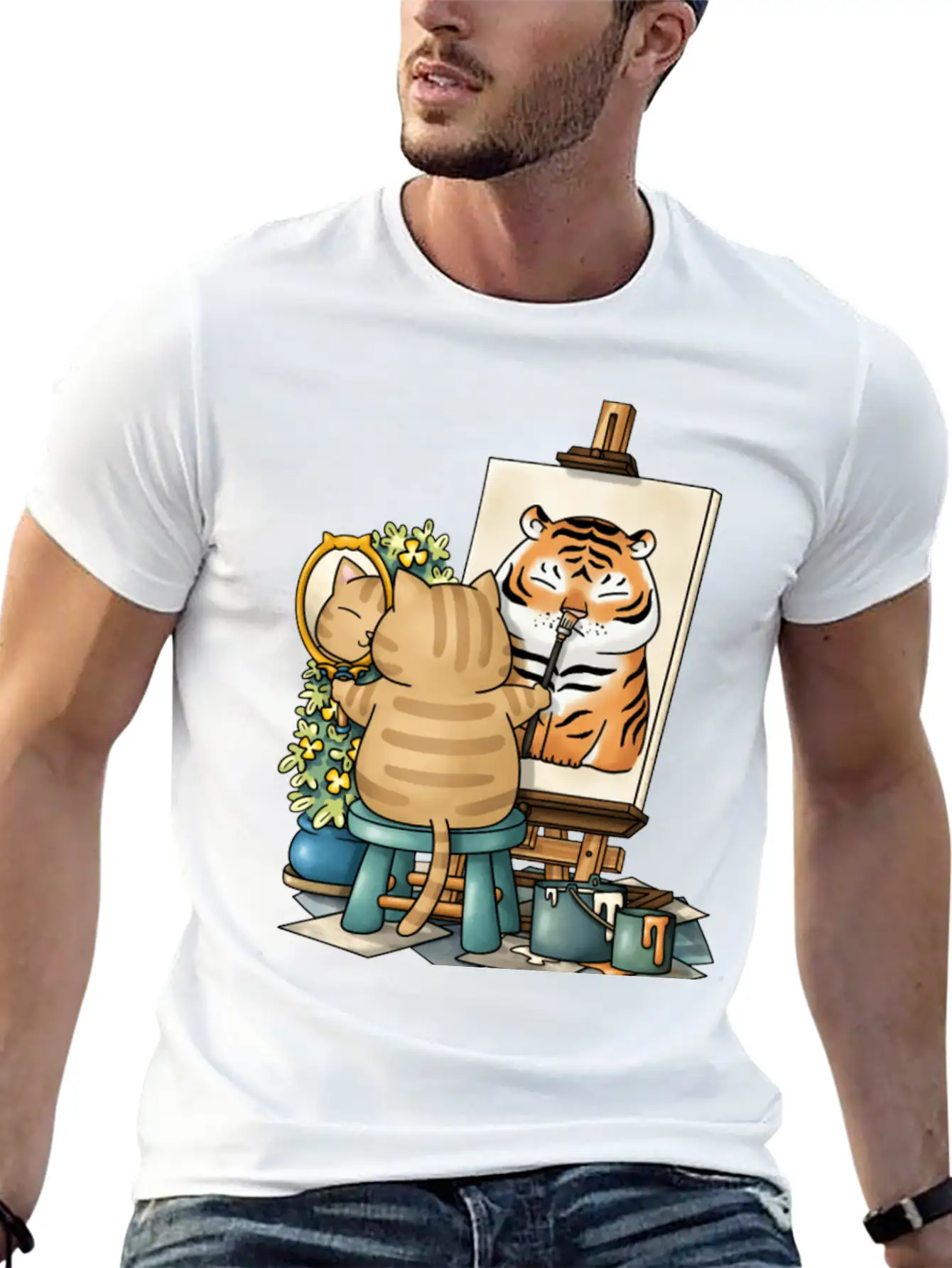 Cat Confidence Self Portrait Stylish Everyday T-Shirt – Unisex Basic Cotton Tee